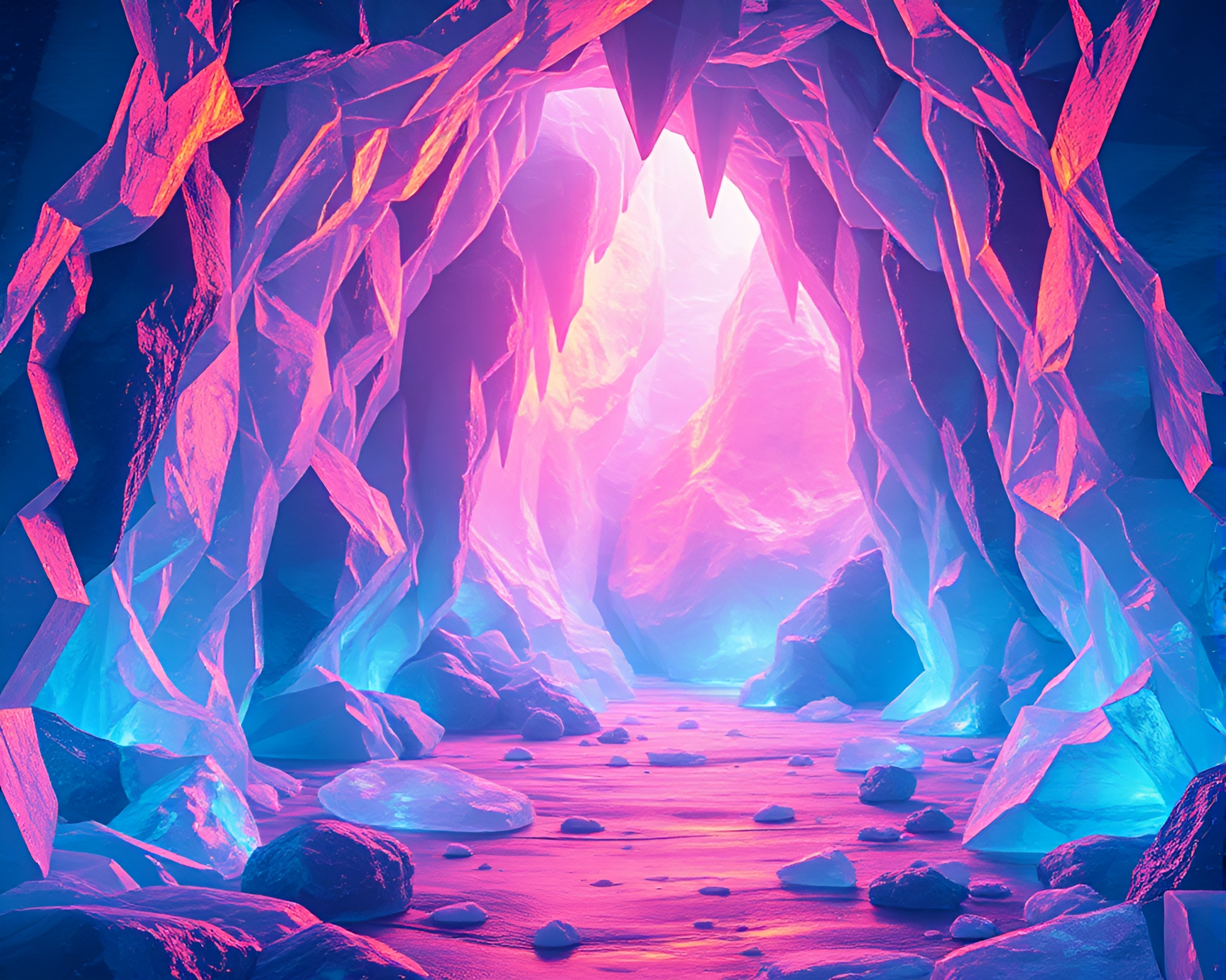 Mesmerizing Ice Prism Cavern Glowing with 8-Bit Glitch Art – free AI stock image
