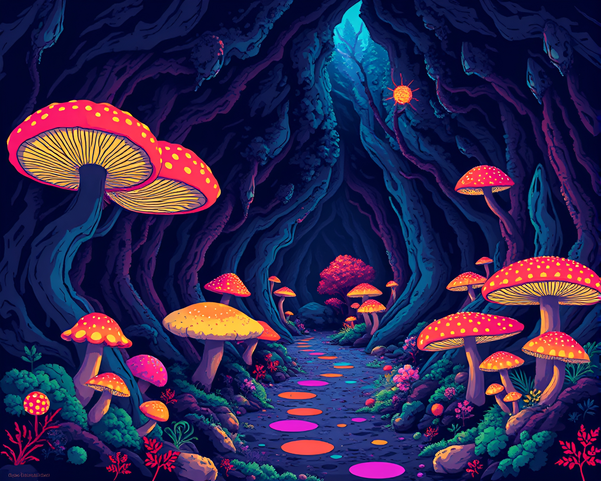 Surreal Underground Fungus Forest in 8-Bit Style – free AI stock image
