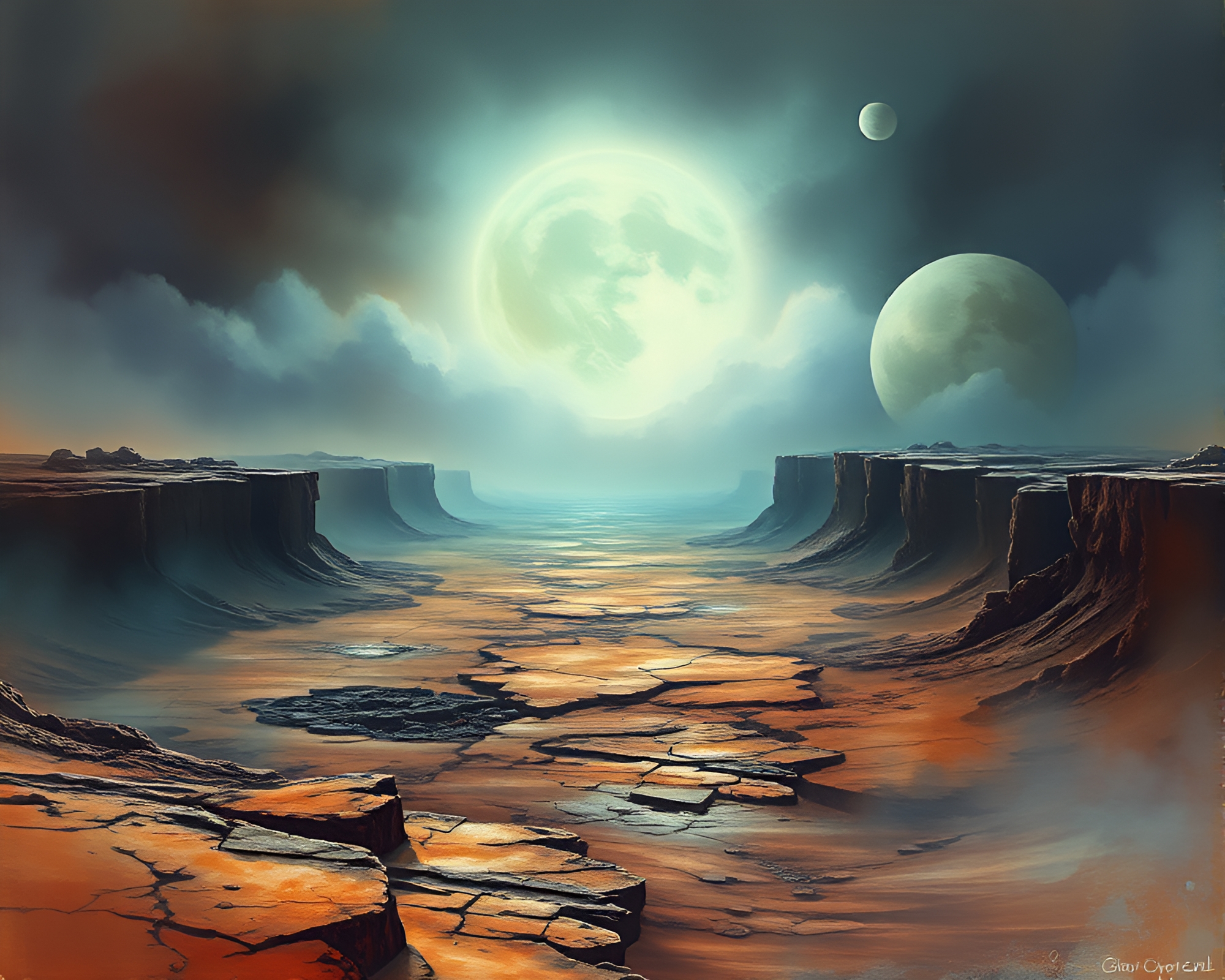 Ethereal Planet Landscape: Shattered World of Mystery – free AI stock image