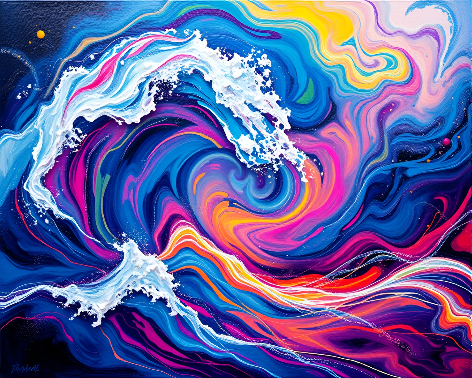 Vibrant Abstract Neon Cosmos: Electric Wave Energy Painting – free AI stock image