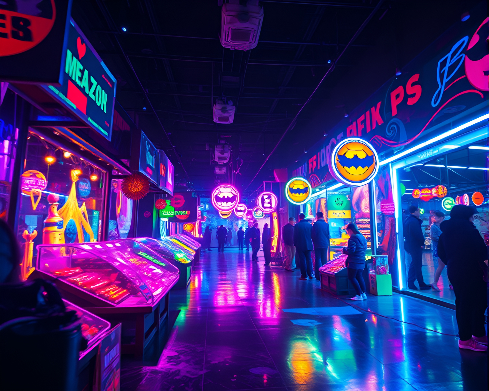 Vibrant Holographic Art in Night Bazaar – free AI stock image