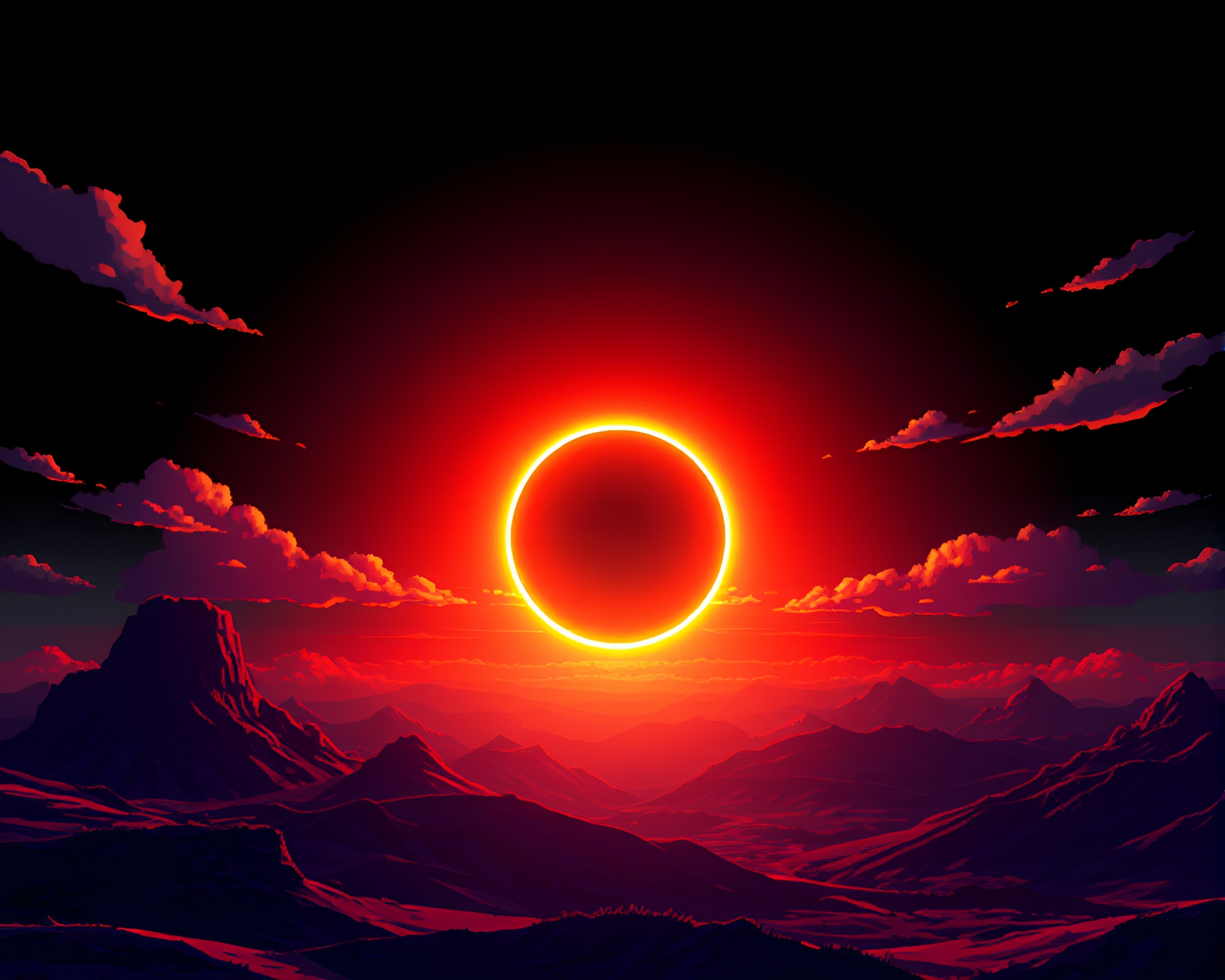 Ethereal Pixel Art Solar Eclipse Landscape – free AI stock image