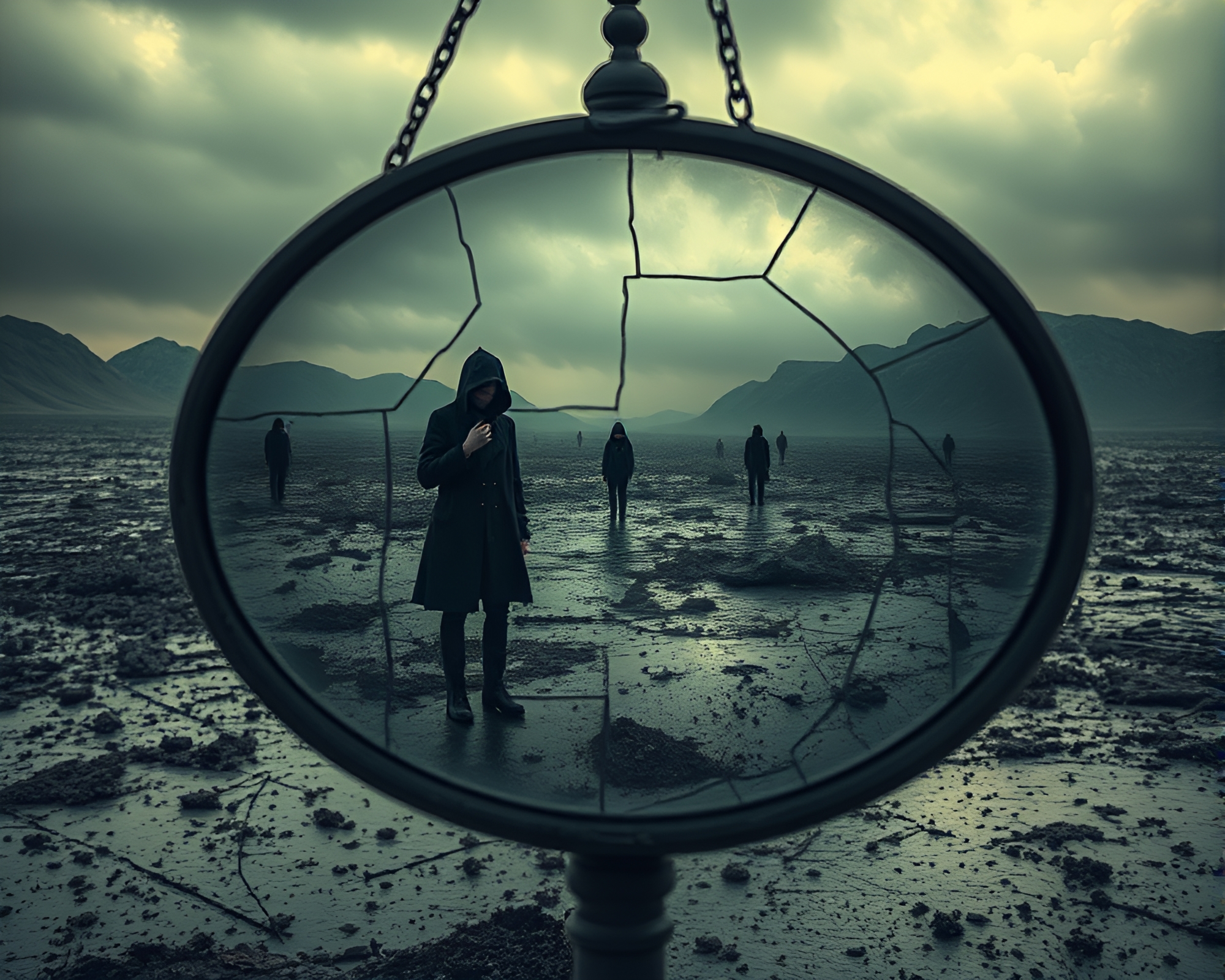 Post-Apocalyptic Reflection: A Haunting Wasteland Portrait – free AI stock image