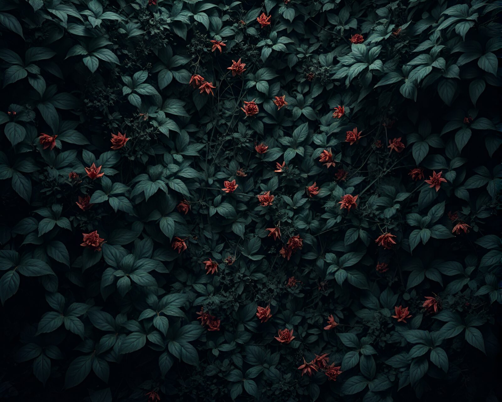 Botanical overgrowth in noir cubism style forming dense thicket