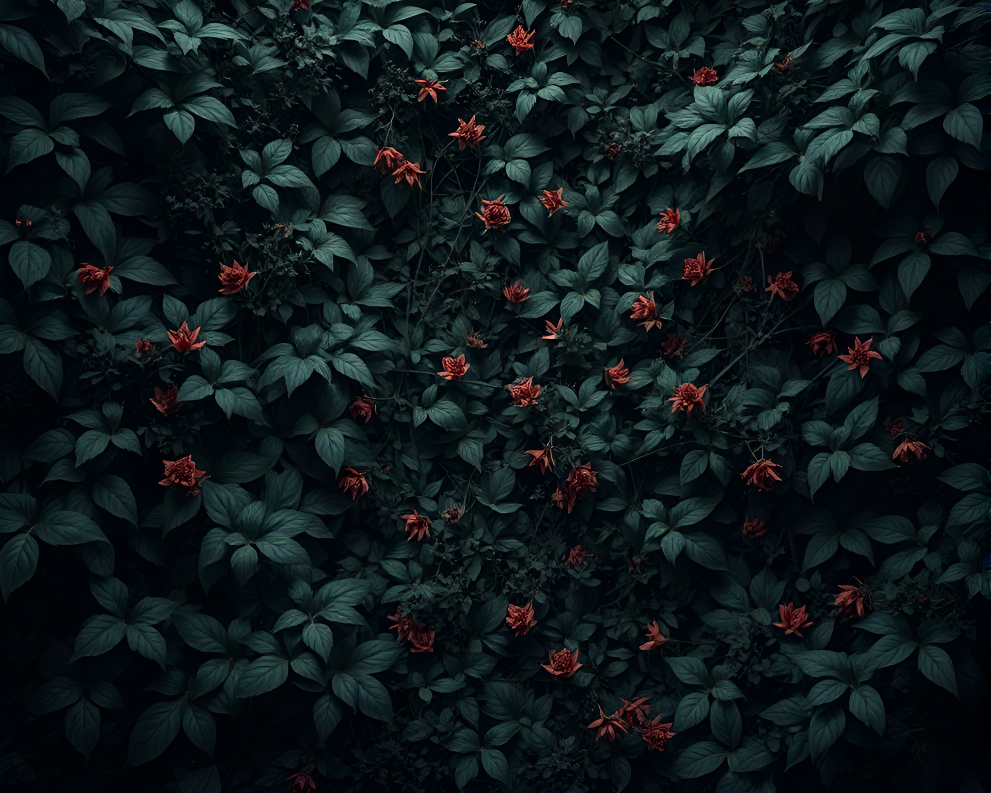 Intricate Botanical Noir Cubism Artwork in Lush Thicket – free AI stock image