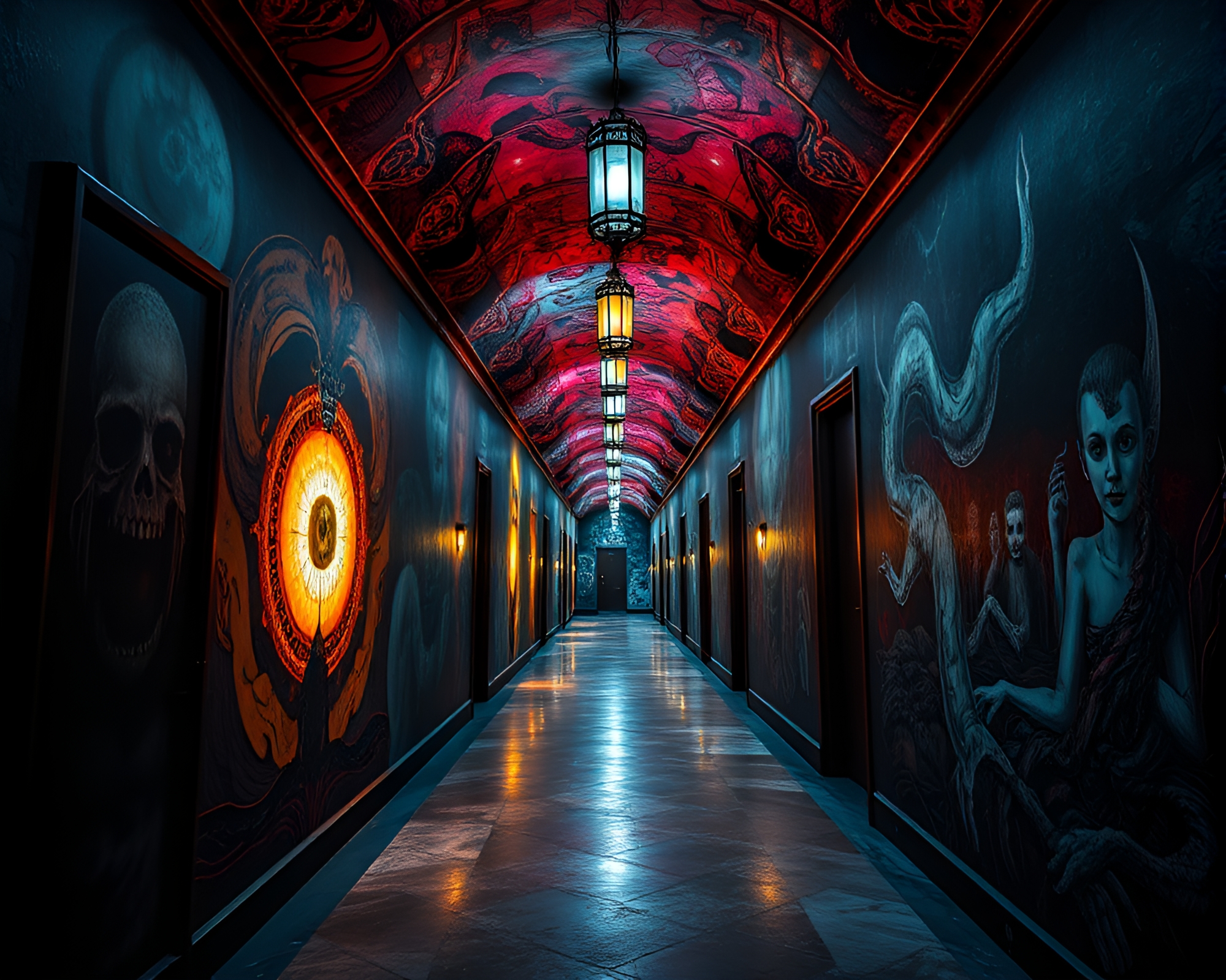 Ethereal Time-Warp Corridor with Surreal Art Adornments – free AI stock image