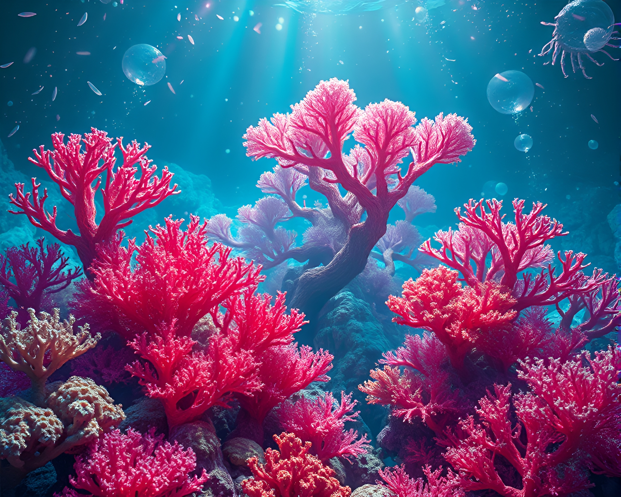 Vibrant Acrylic Coral Forest: Surreal Alien Landscape – free AI stock image