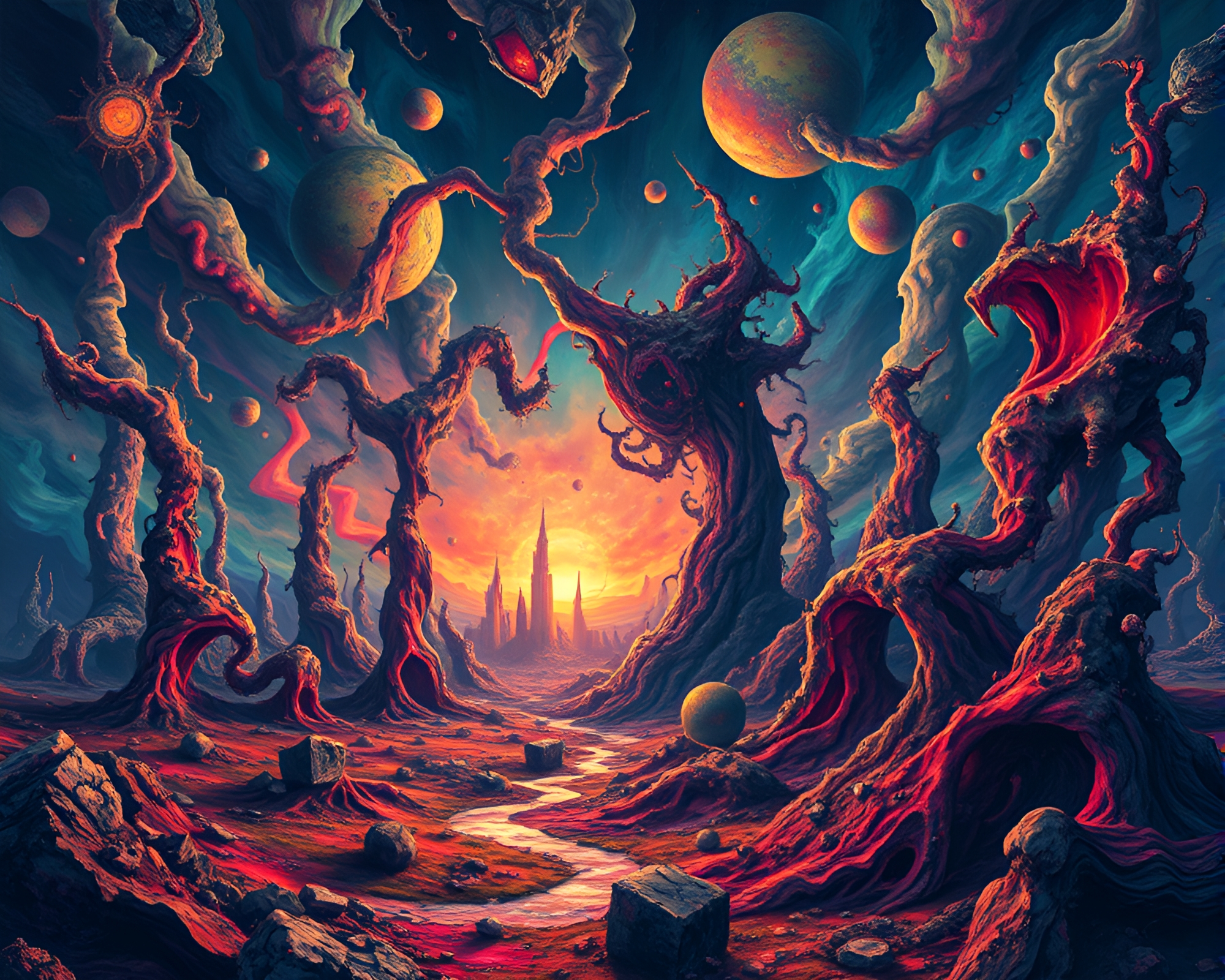 Apocalyptic Fractal Landscape: A Pop Art Nightmare – free AI stock image