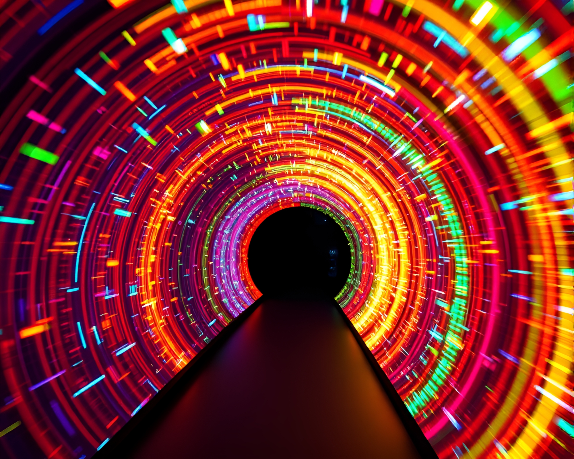 Whimsical Light Tunnel with Vibrant Kinetic Patterns – free AI stock image