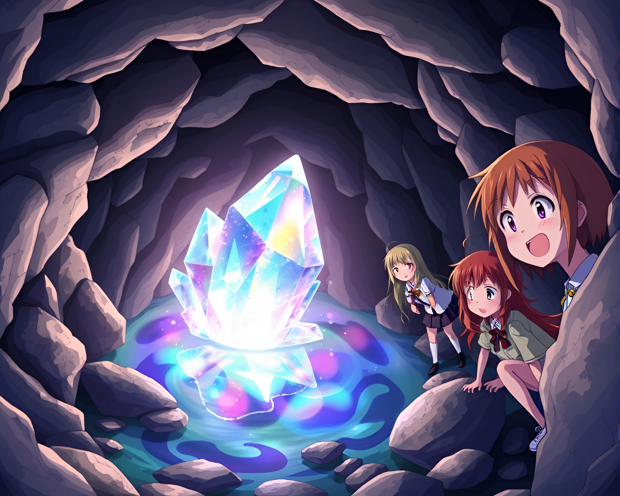 Enchanted Crystal Lake: Anime Wonderland Exploration – free AI stock image