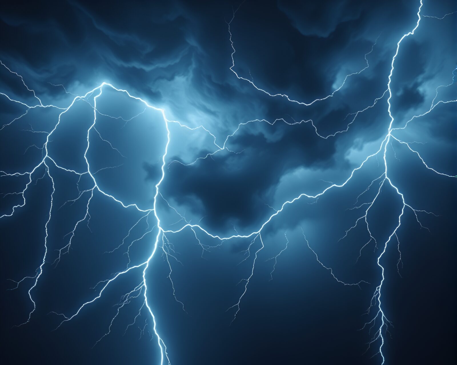 Ominous electric storm with realistic lightning bolts swirling in the sky