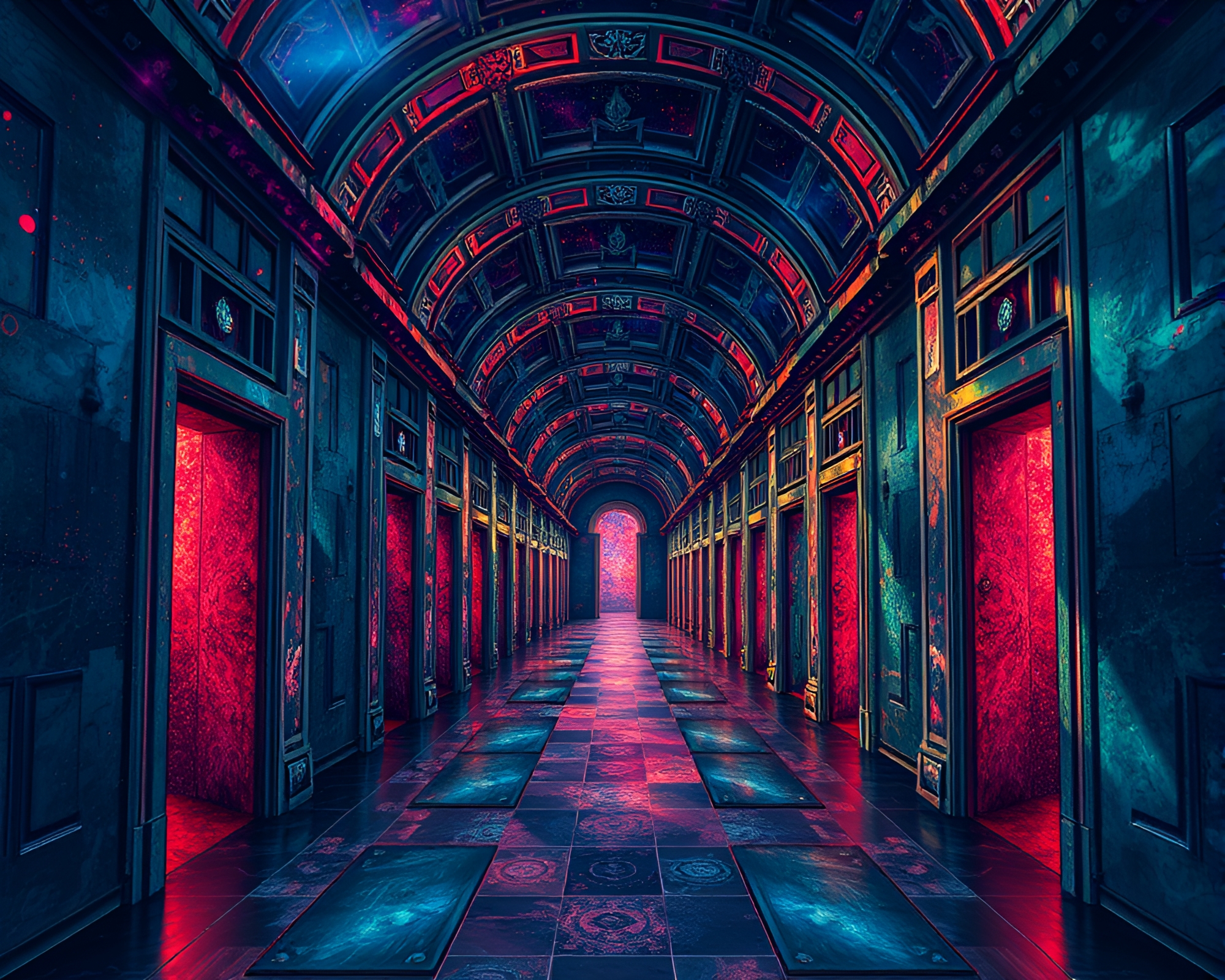 Enchanting Cosmic Doorways in Surreal Modern Art Landscape – free AI stock image