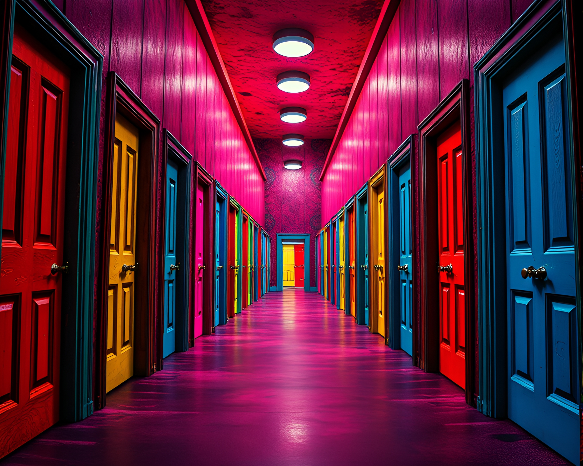Vibrant Pop Art Doors Labyrinth – free AI stock image