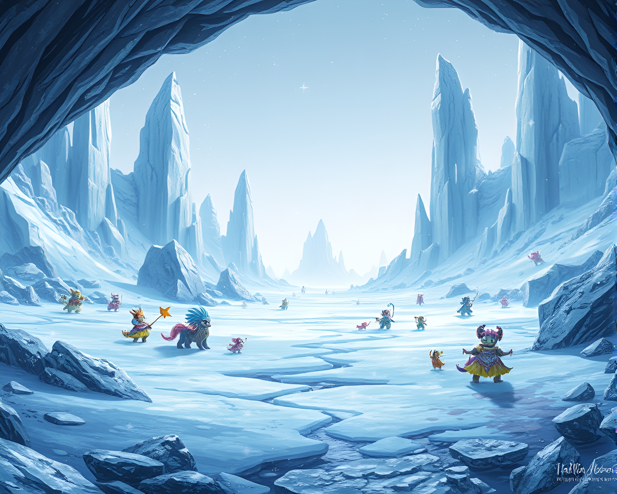Glittering Frost Plain in Subterranean Anime World – free AI stock image