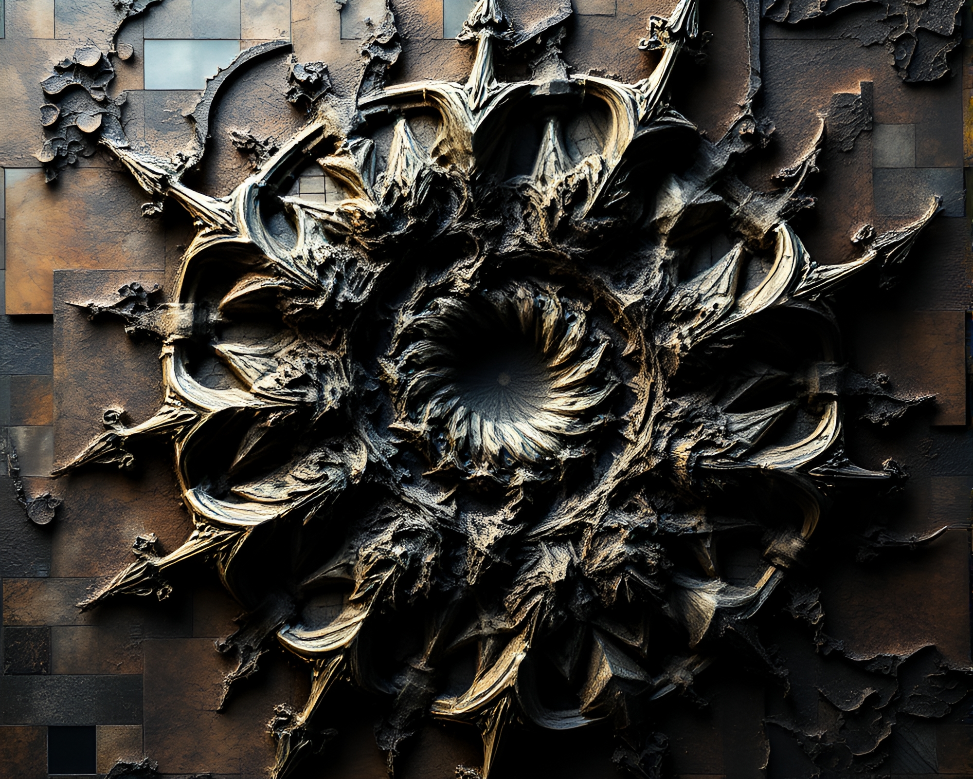 Intricate Fractal Geometry Mosaic Tile Artistry Showpiece – free AI stock image
