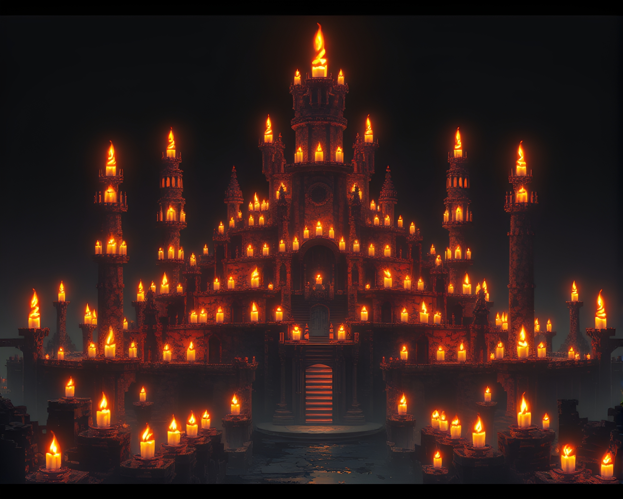 Enchanting Citadel of Floating Candles Illuminating Night Sky – free AI stock image
