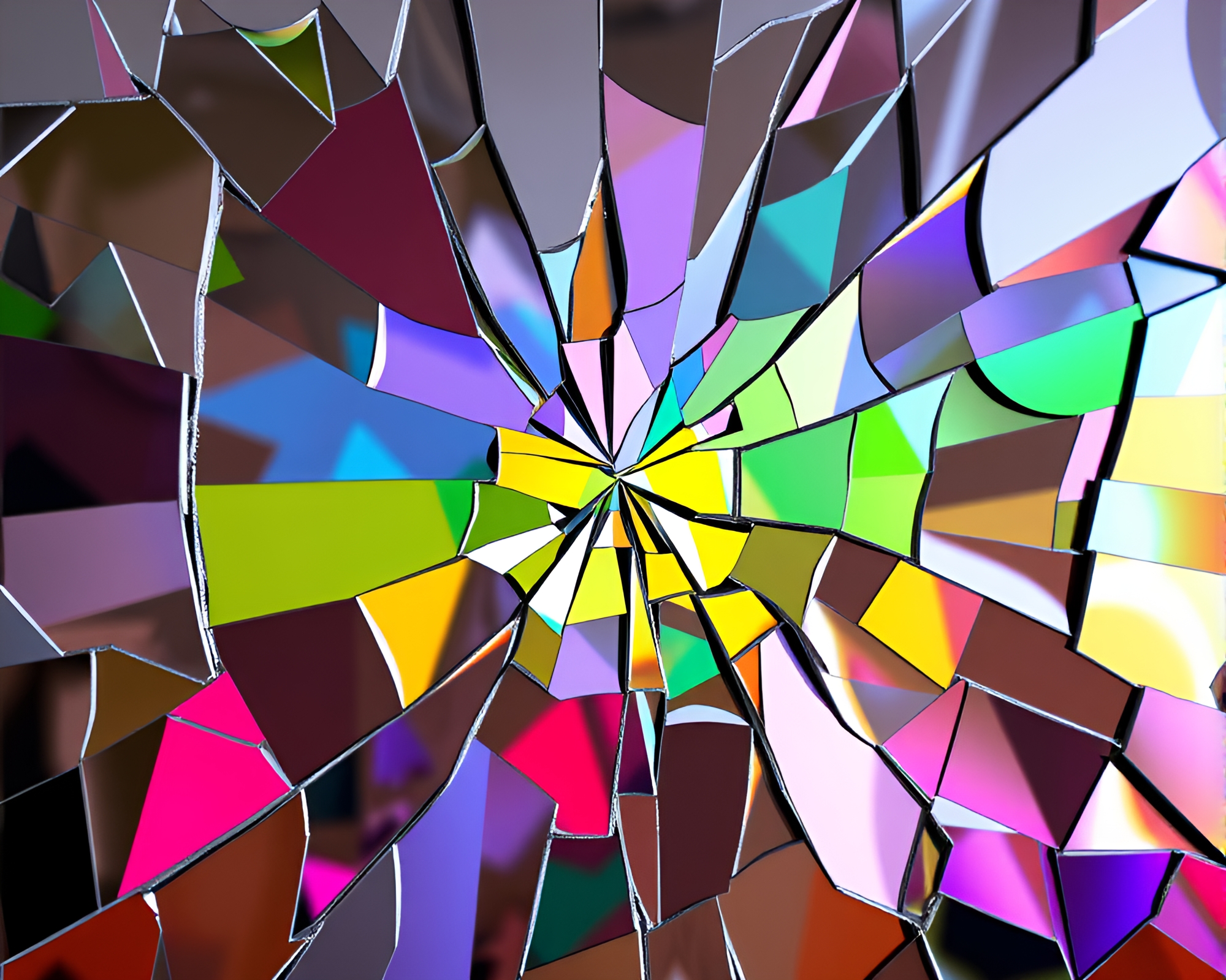 Chaos and Color: Abstract Shattered Mirror Artwork – free AI stock image