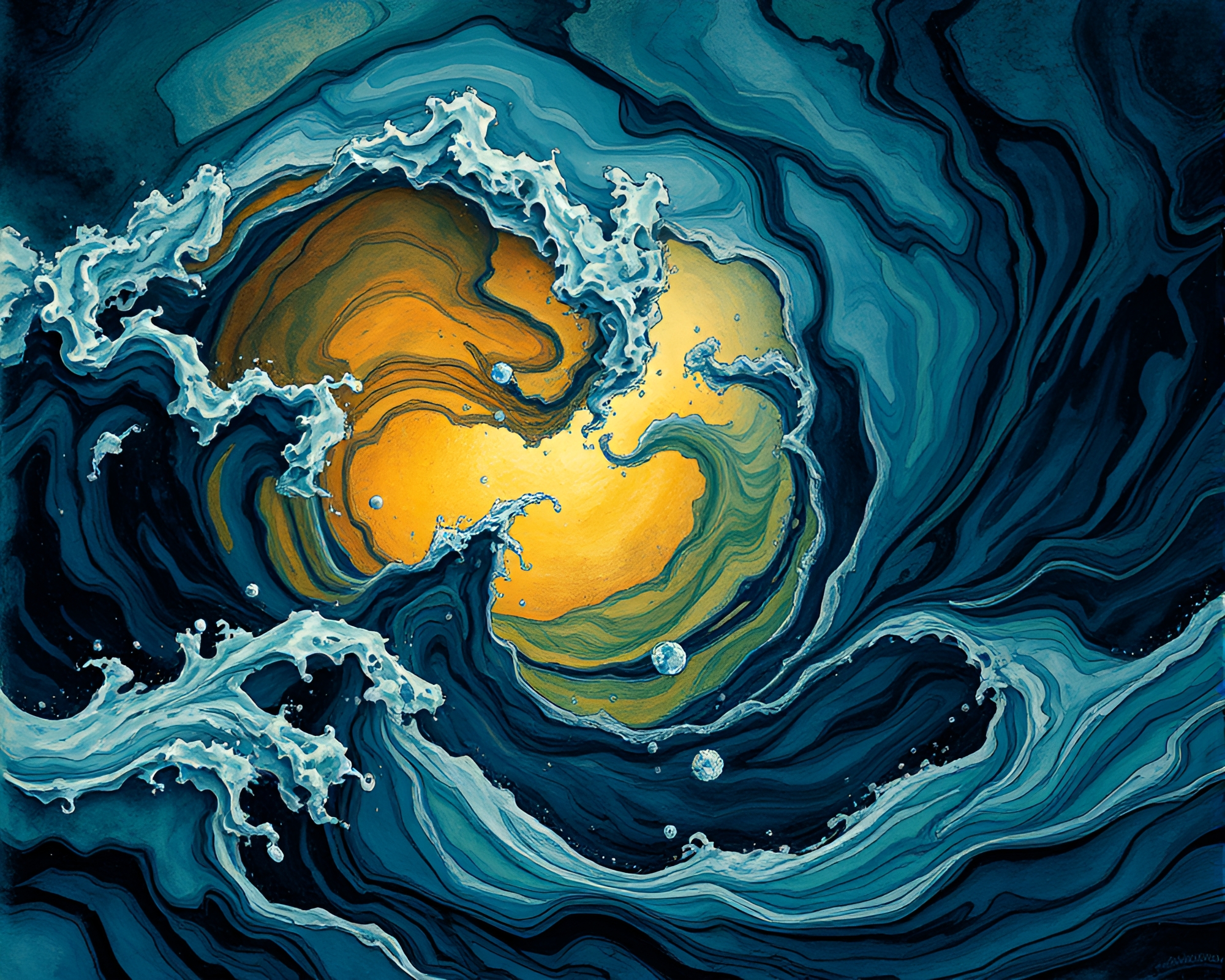 Mesmerizing Ink Ocean in Gouache Illustration Style – free AI stock image