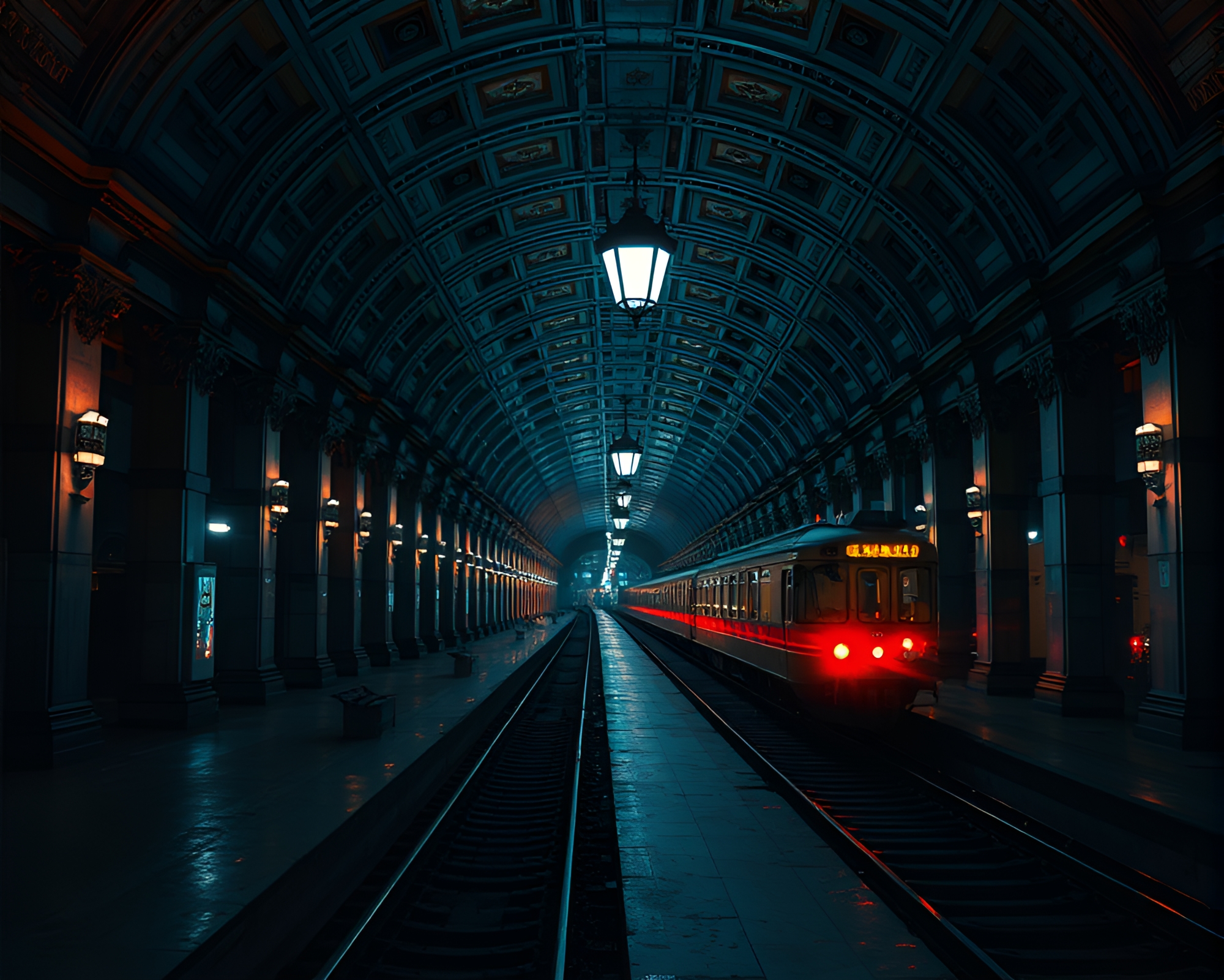 Ethereal Phantom Train Station Glowing in Surreal Light – free AI stock image