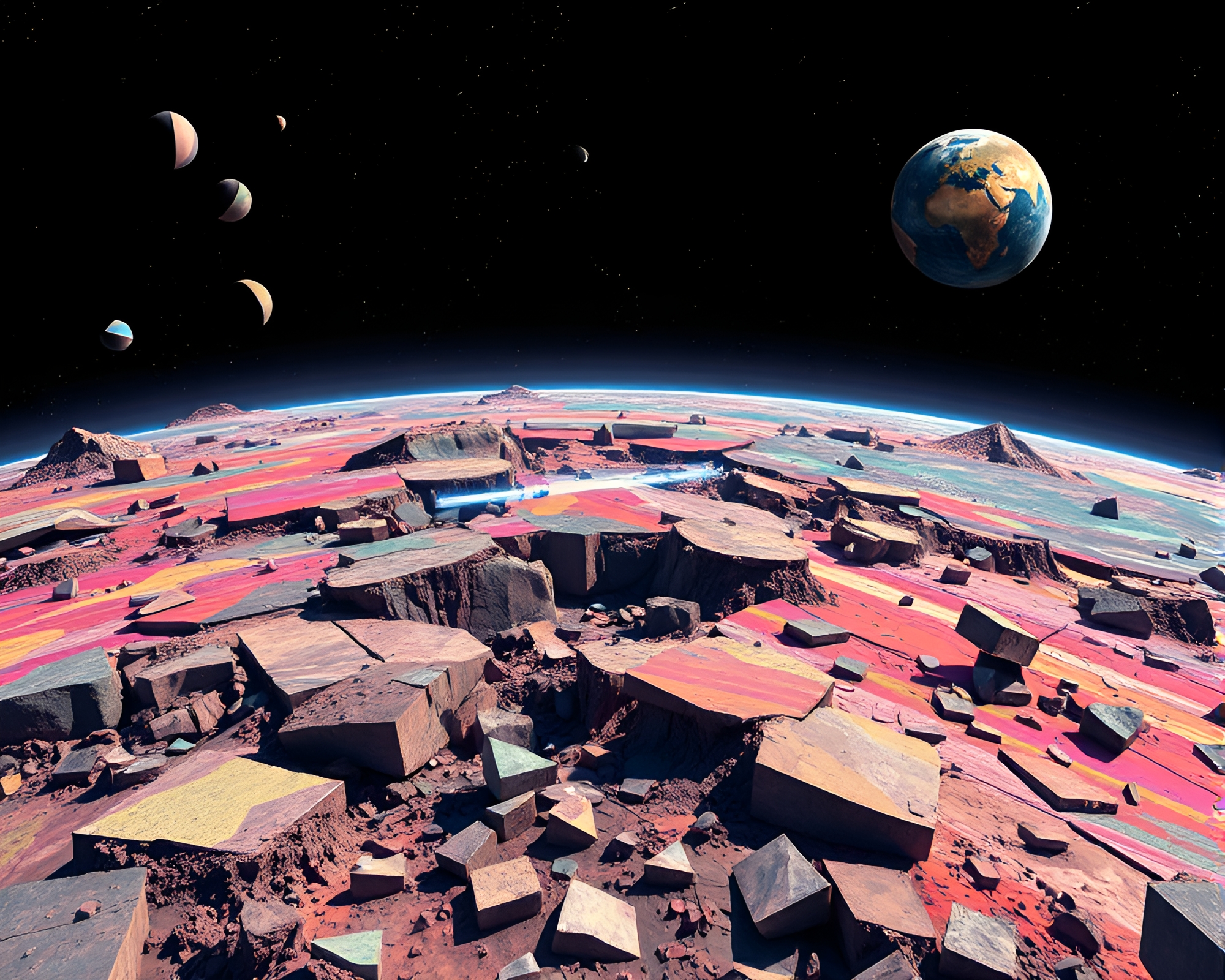 Fractured Cubist Planet: Chaotic Artistic Landscape – free AI stock image