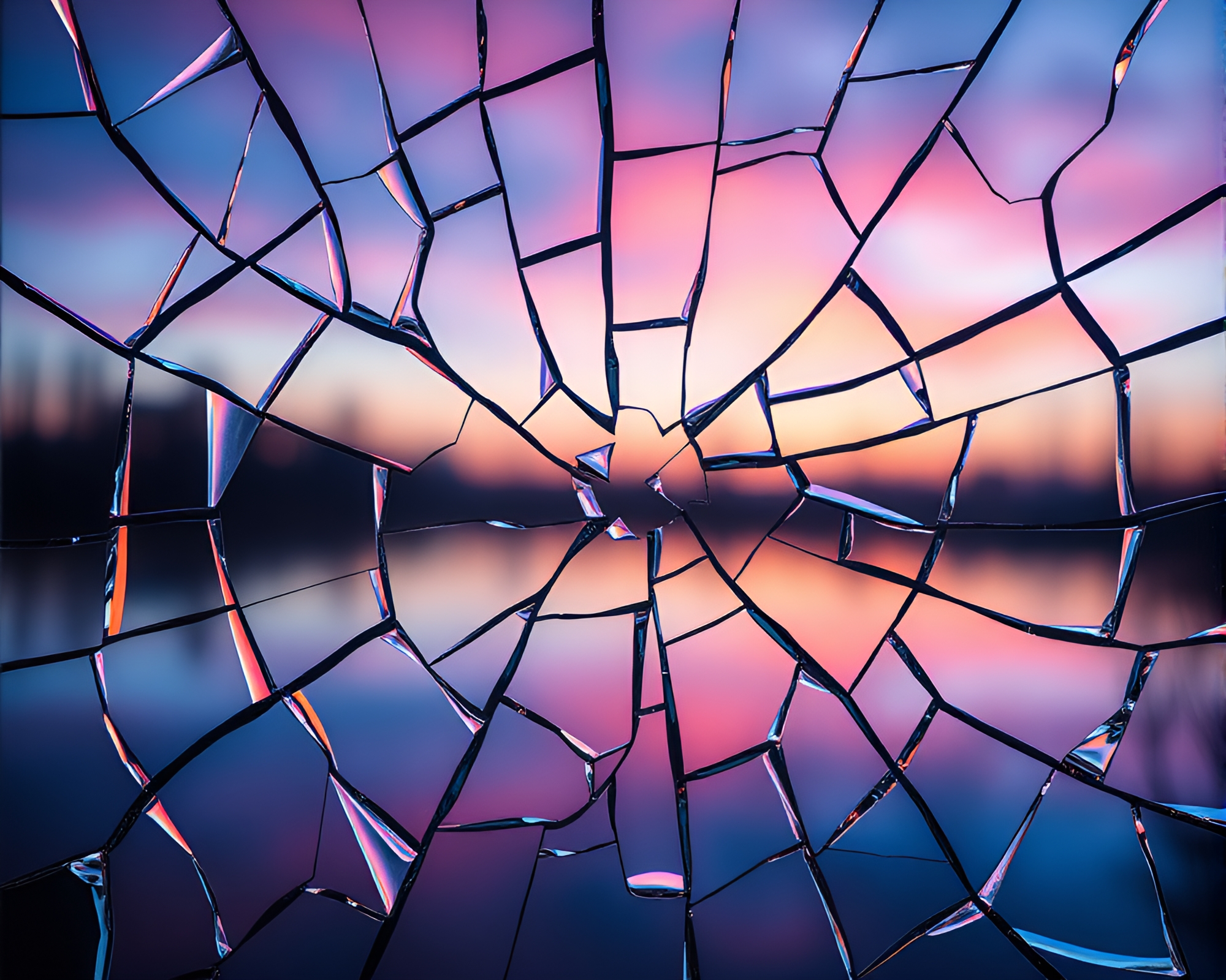 Twilight Reflections: Shattered Mirror Artwork Glows Ethereally – free AI stock image