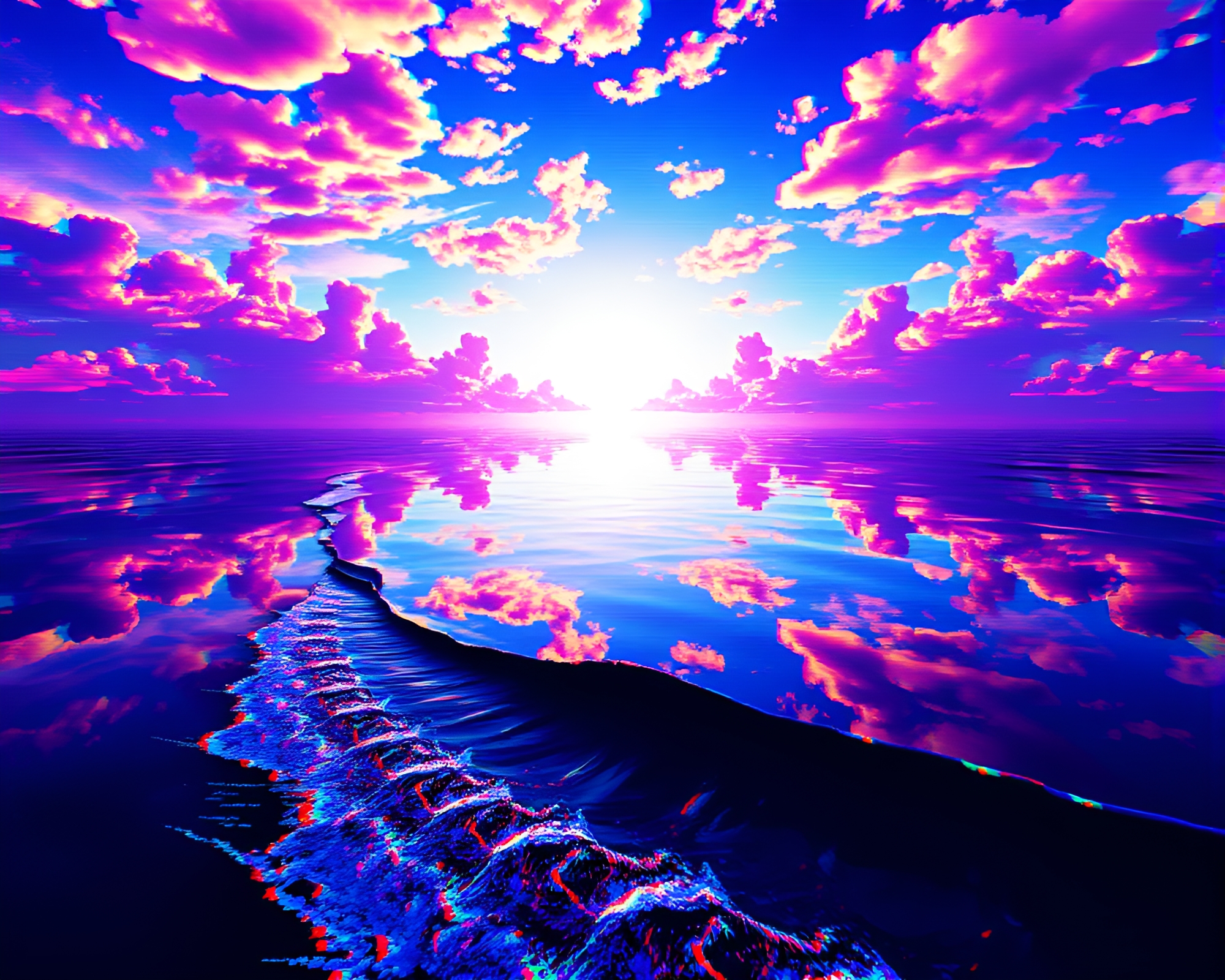 Surreal Glitch Art Mirrored Horizon Landscape Design – free AI stock image