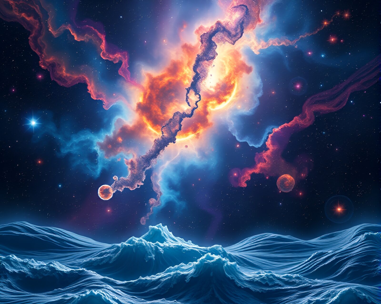 Vibrant swirling galaxies and nebulae in cosmic art display