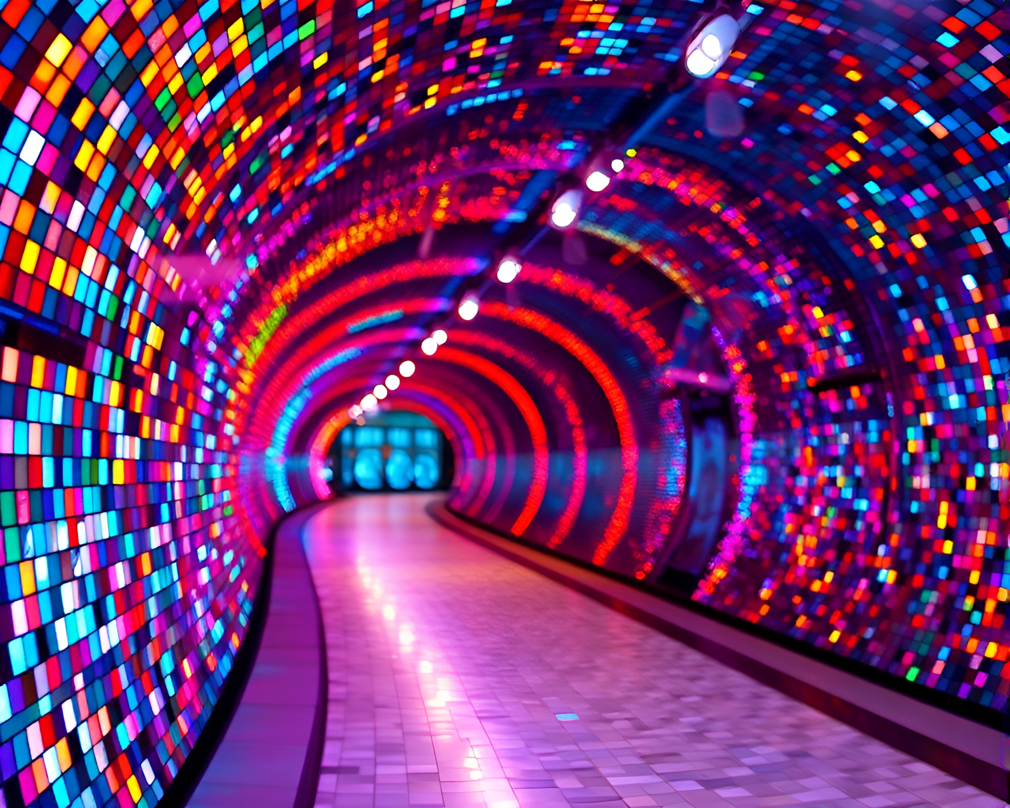 Enchanting Light Tunnel with Mosaic Tile – Free Image – free AI stock image