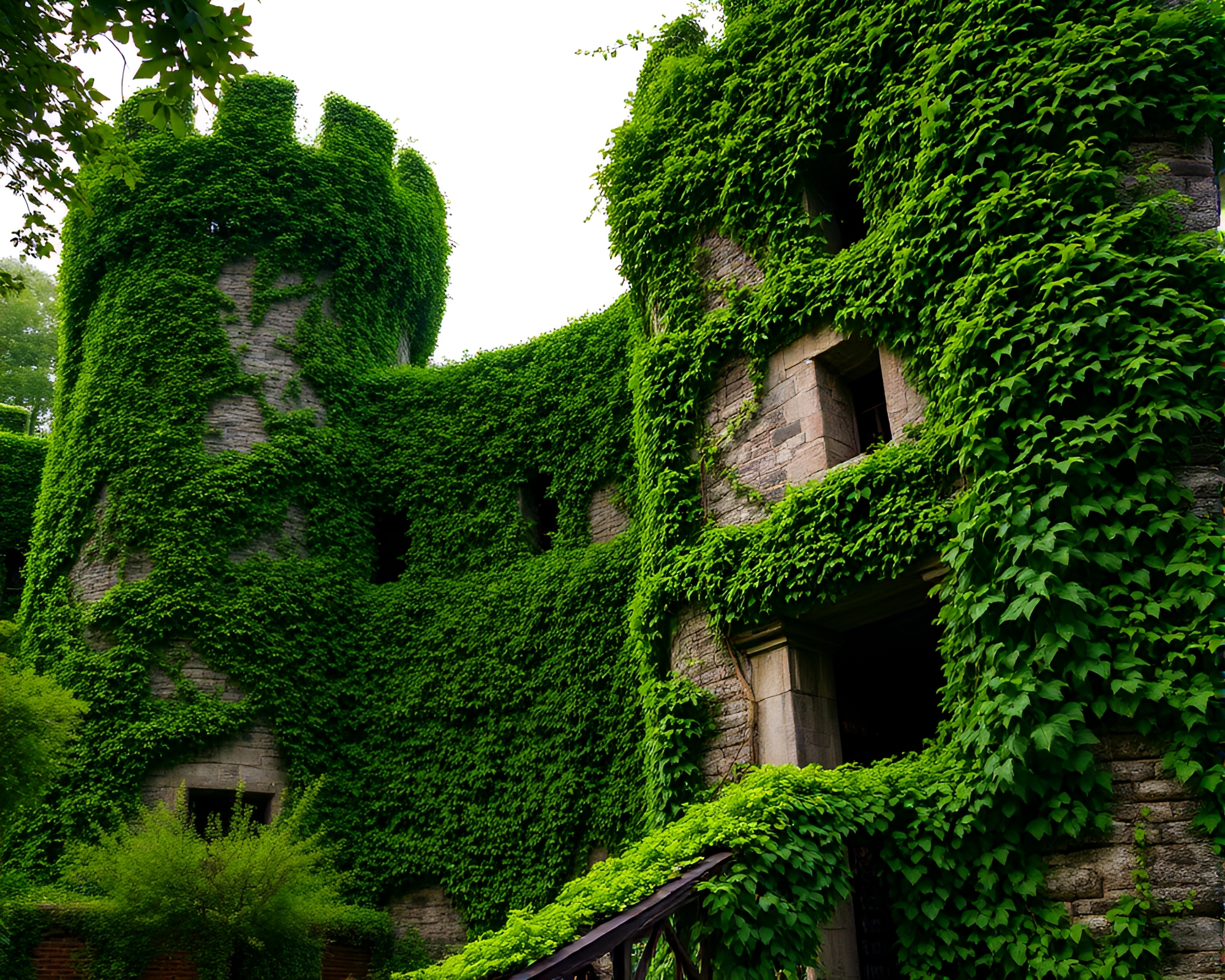 Enchanted Fortress Overtaken by Lush Ivy Illustration – free AI stock image