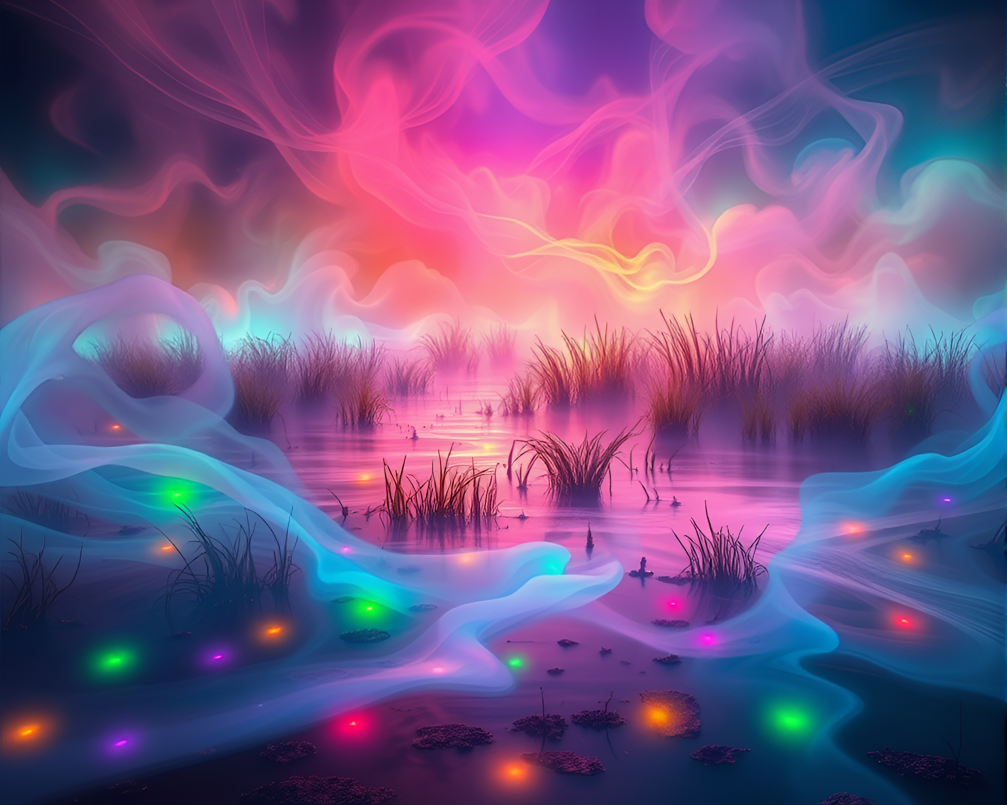 Enchanting Phantasmal Marsh with Kinetic Graphic Design – free AI stock image