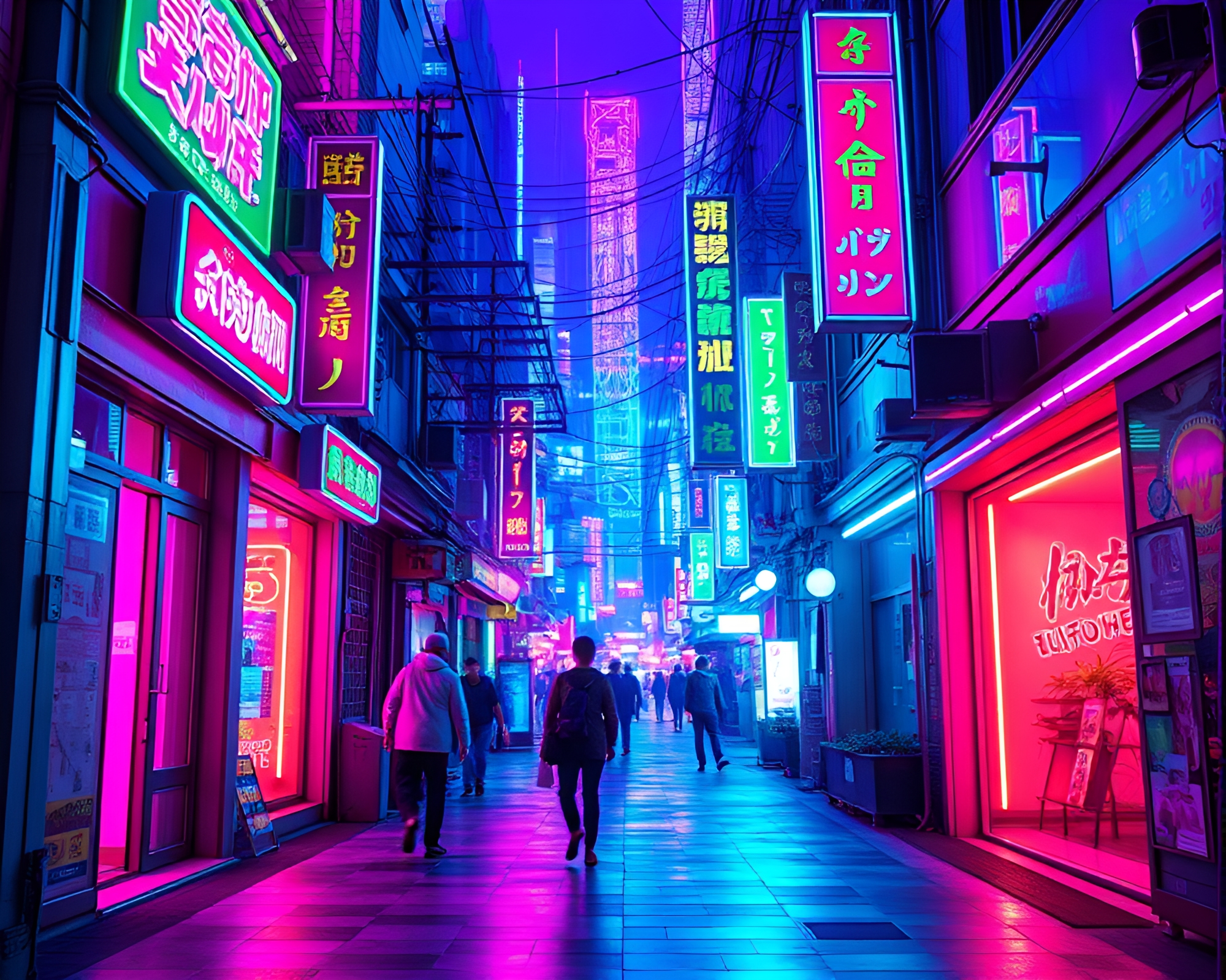Energetic Neon Alleyway in Futuristic Cityscape – free AI stock image