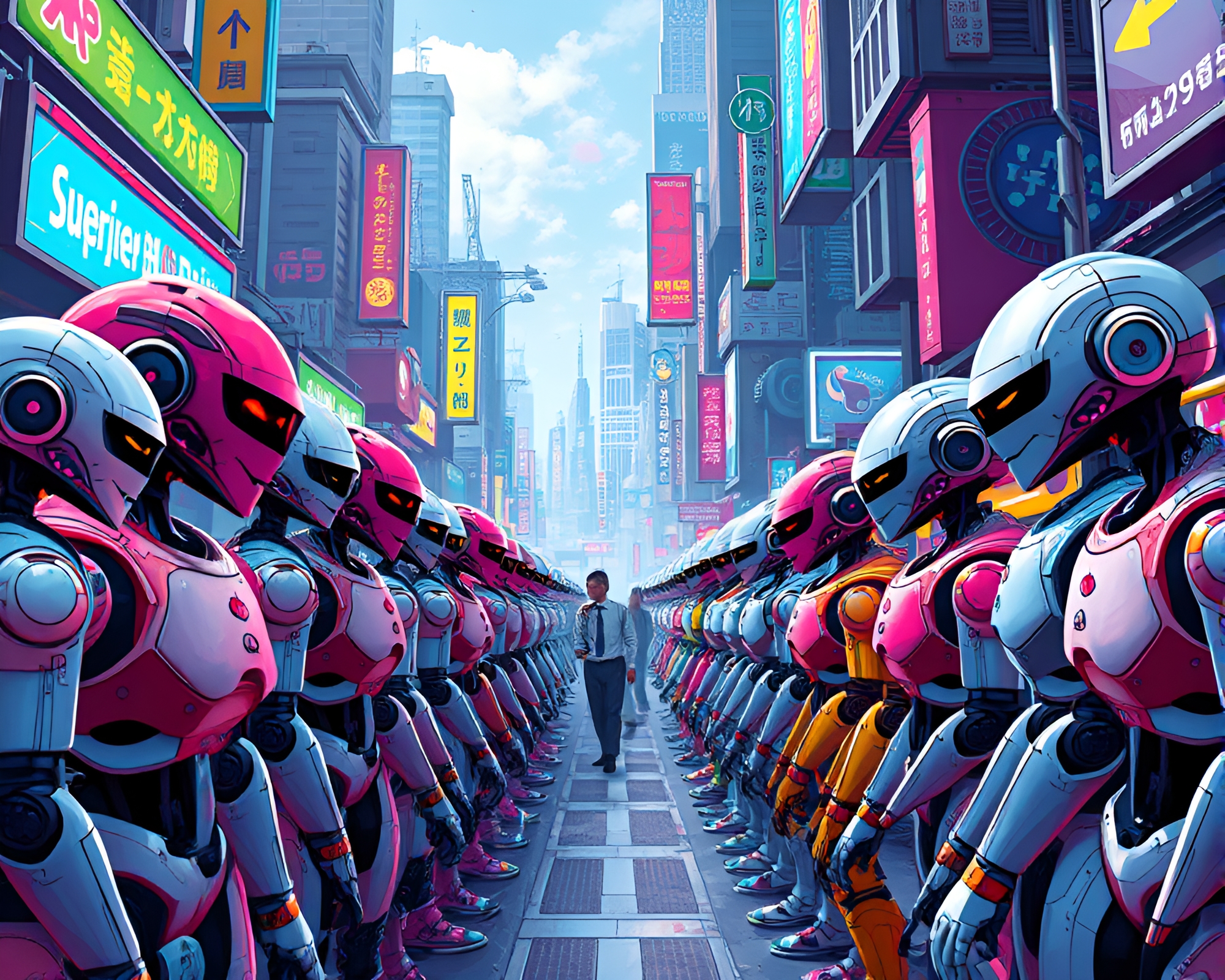 Futuristic Android Market Showcasing Technological Fusion – free AI stock image