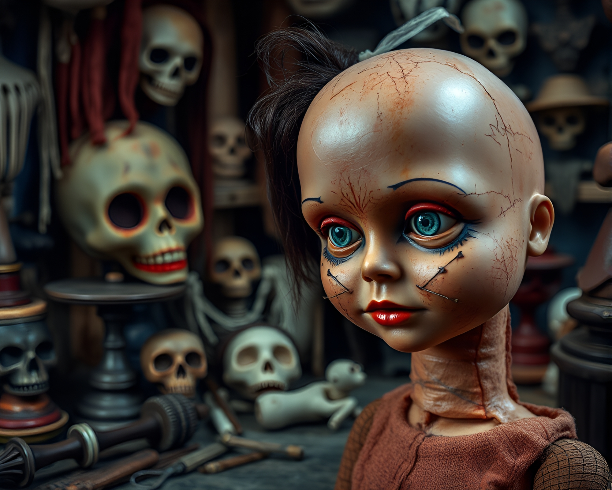 Eerie Doll Workshop in Electrifying Macro Photography – free AI stock image