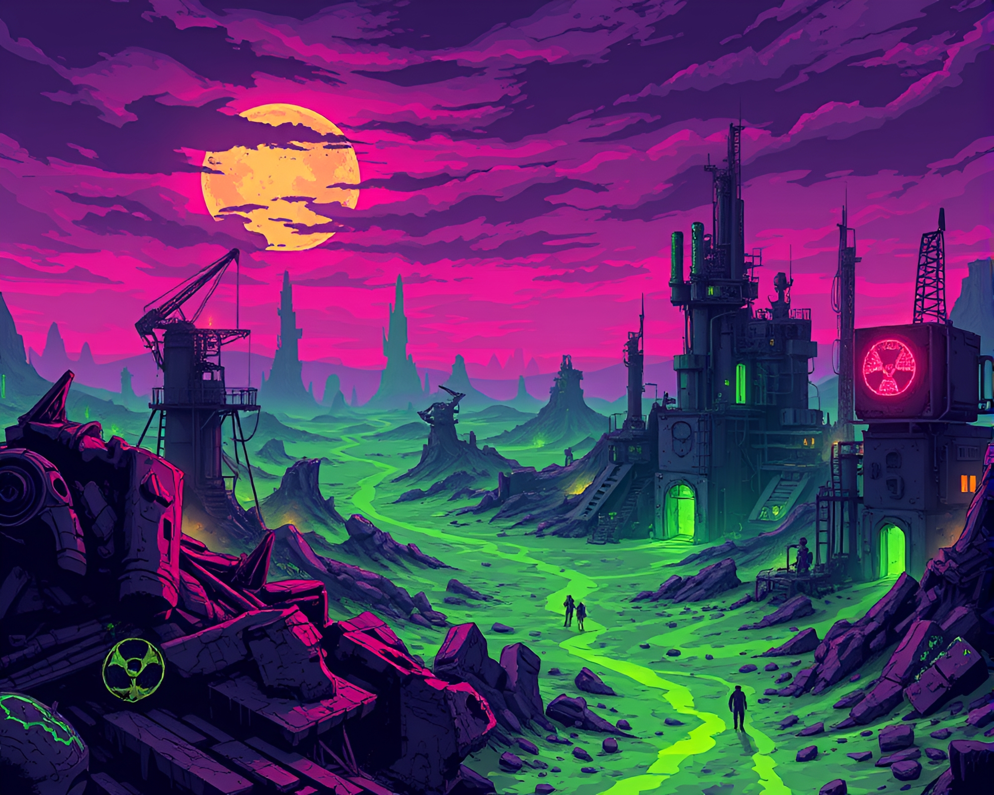 Futuristic Radioactive Wasteland Illustration – free AI stock image