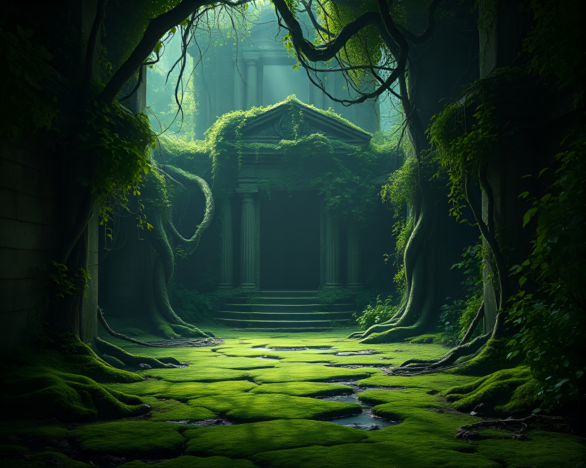Enshrouded Temple: A Mystical Encounter with Ancient Ruins – free AI stock image