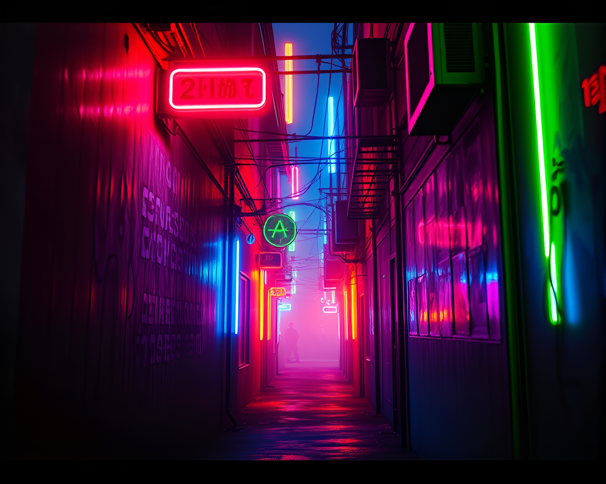 Neon-Lit Alley Transforms into Surreal Digital Painting – free AI stock image