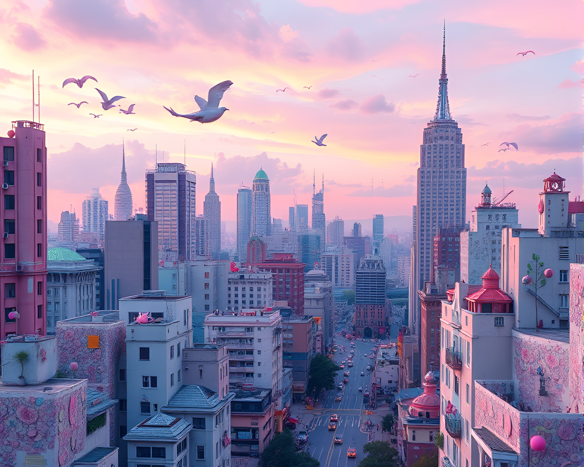 Surreal Embroidered Metropolis Under Pastel Sky – free AI stock image