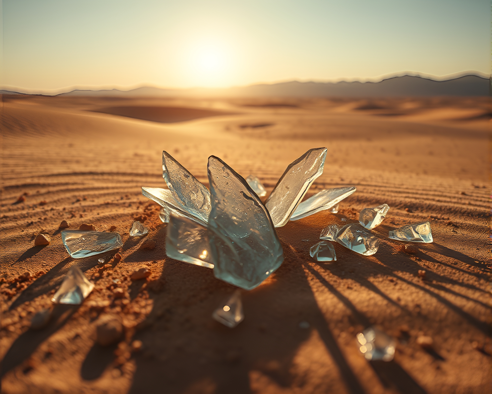 Surreal Desert Landscape of Shimmering Glass Shards – free AI stock image