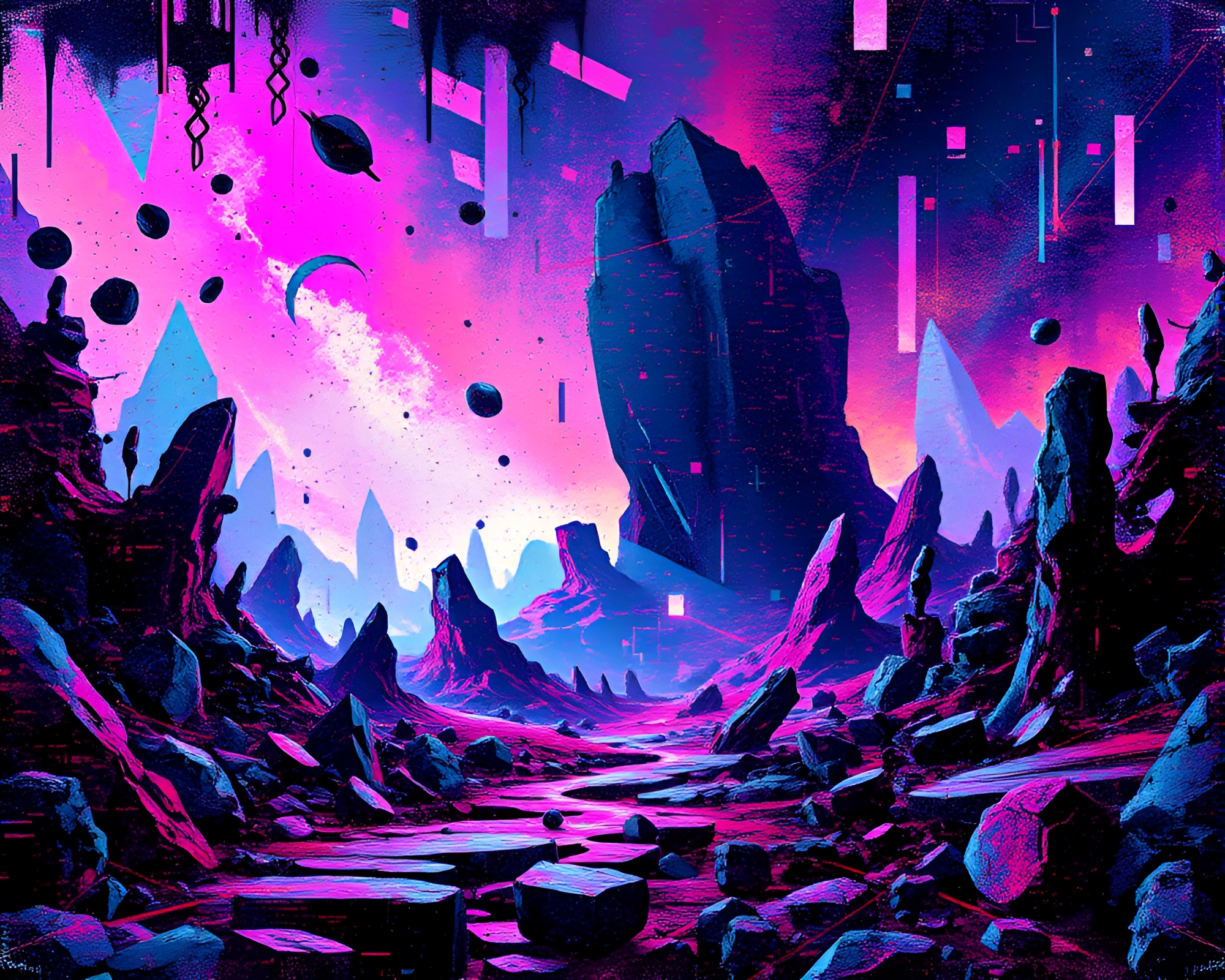 Surreal Glitch Art: Distorted Cybernetic Landscape of Chaos – free AI stock image