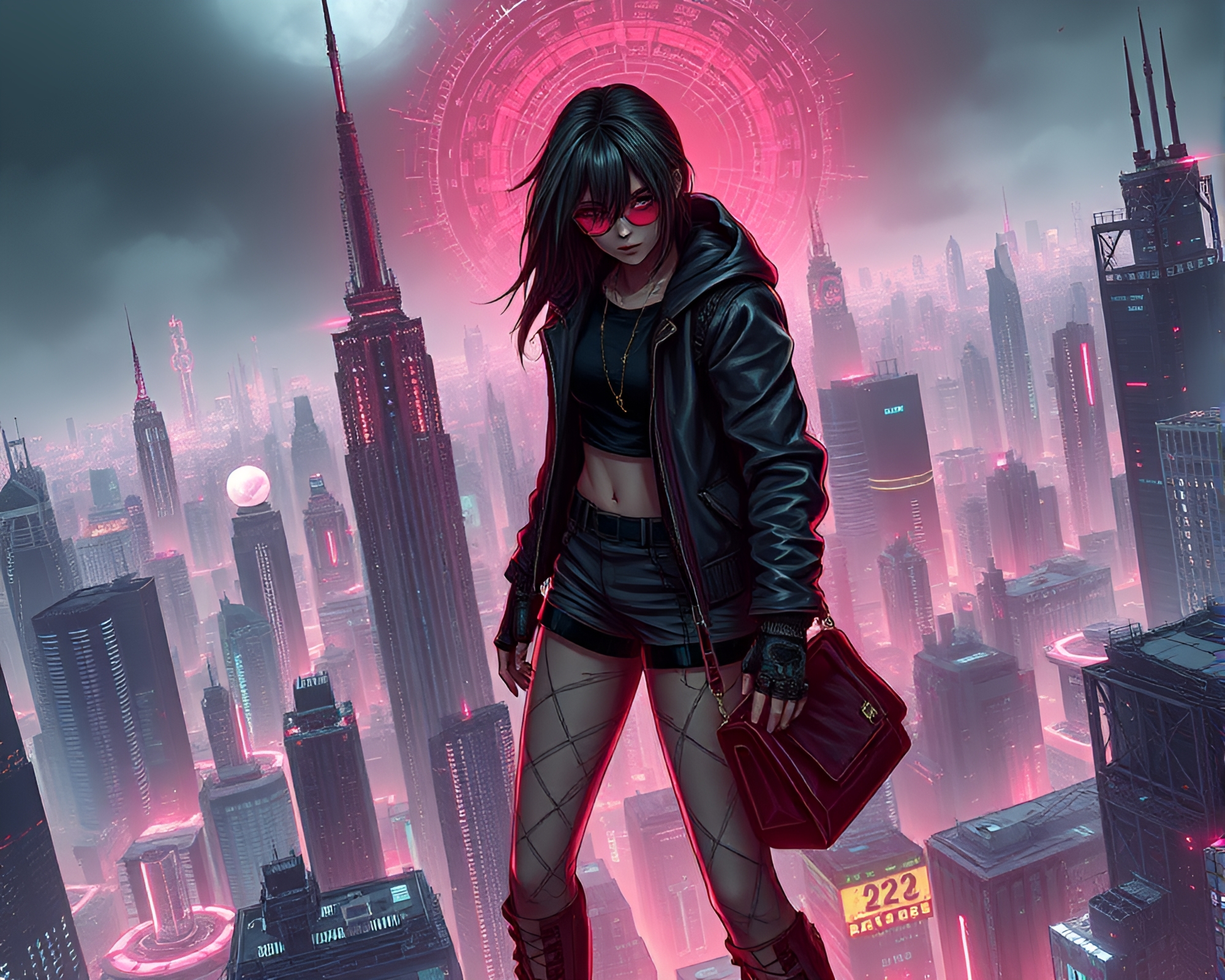 Intricate Fractal Cityscape: Cyberpunk Fashion Fantasy – free AI stock image
