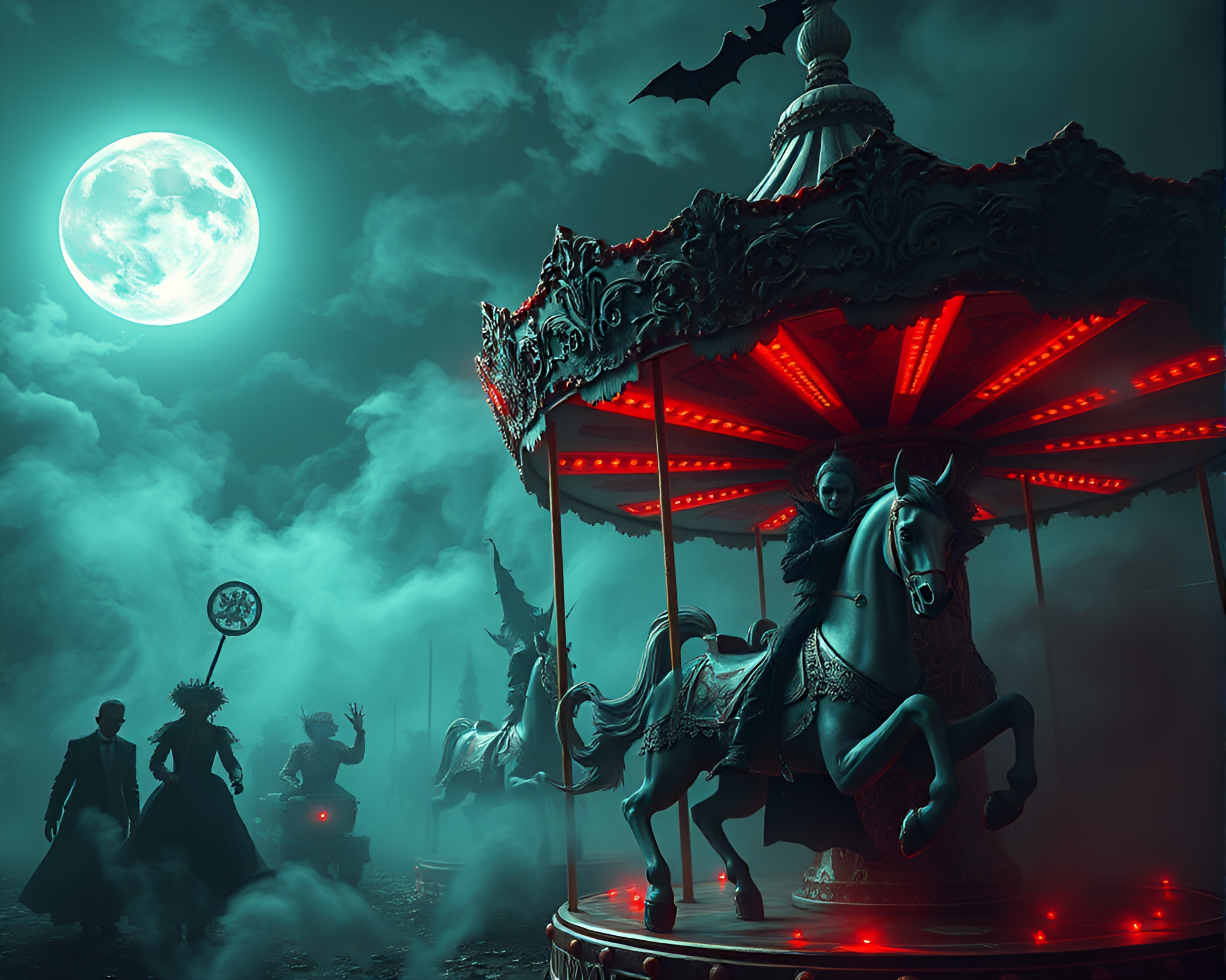 Ethereal Spectral Carnival: Twisted Fantasy Under Moonlight – free AI stock image