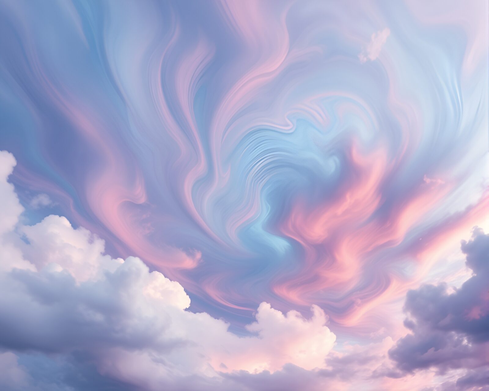 Ethereal swirling clouds in shades of blue, pink, and purple