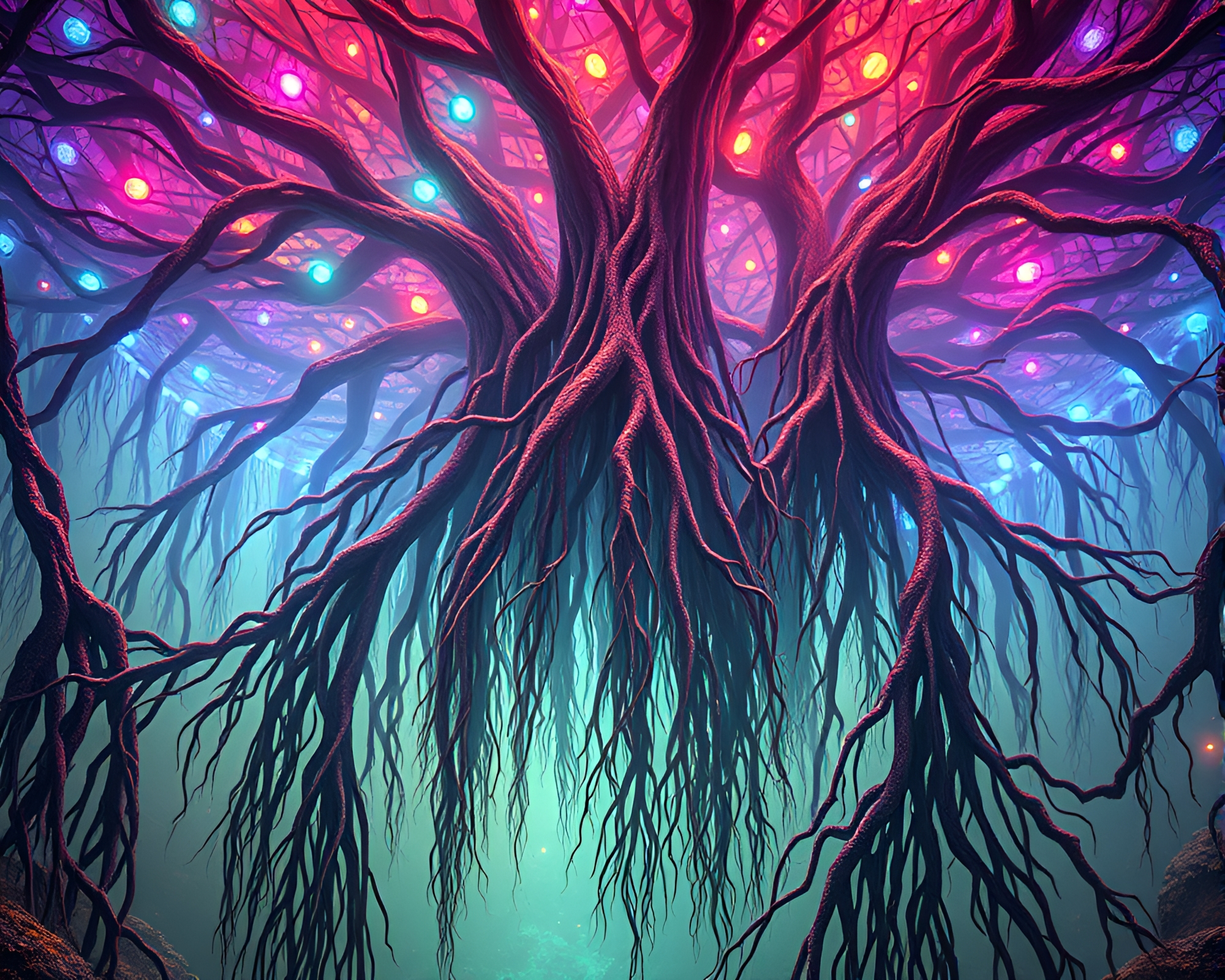 Enchanting Modern Art: Floating Root Network Masterpiece – free AI stock image