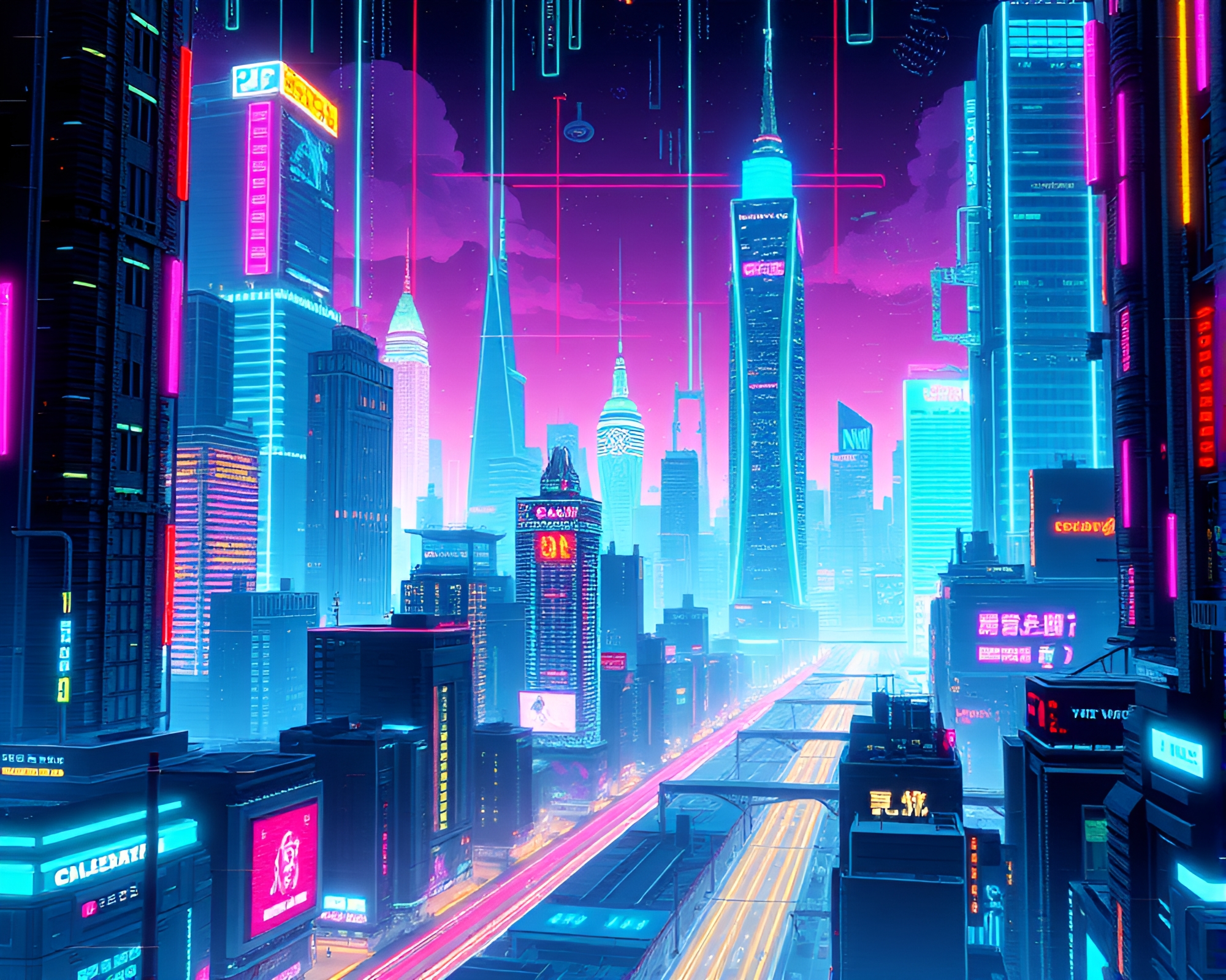 8-Bit Glitch Cityscape: Futuristic Nostalgia in Pixelated Blur – free AI stock image