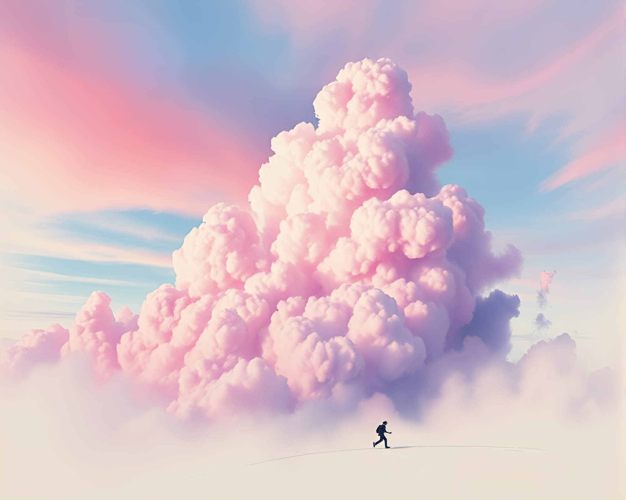 Ethereal Cloudscape with Dynamic Charcoal Sketch Figure – free AI stock image