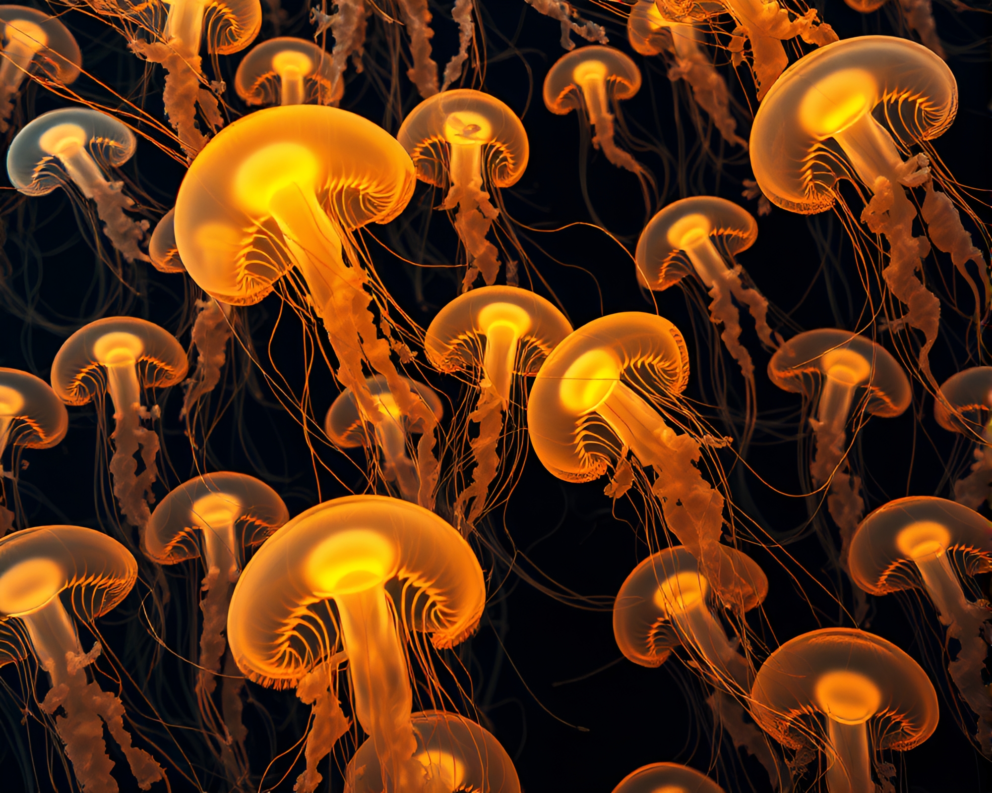 Luminescent Jellyfish Swarm in Abstract Art Style – free AI stock image