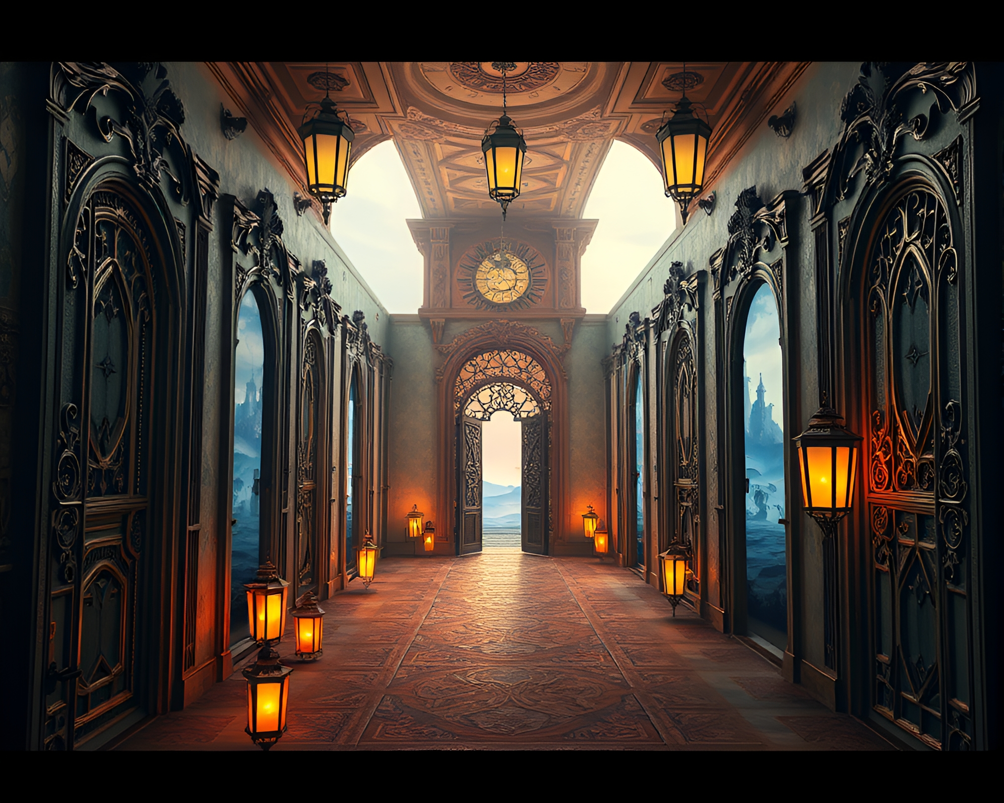 Enchanted Labyrinth Doors Lead to Fantastical Realms – free AI stock image