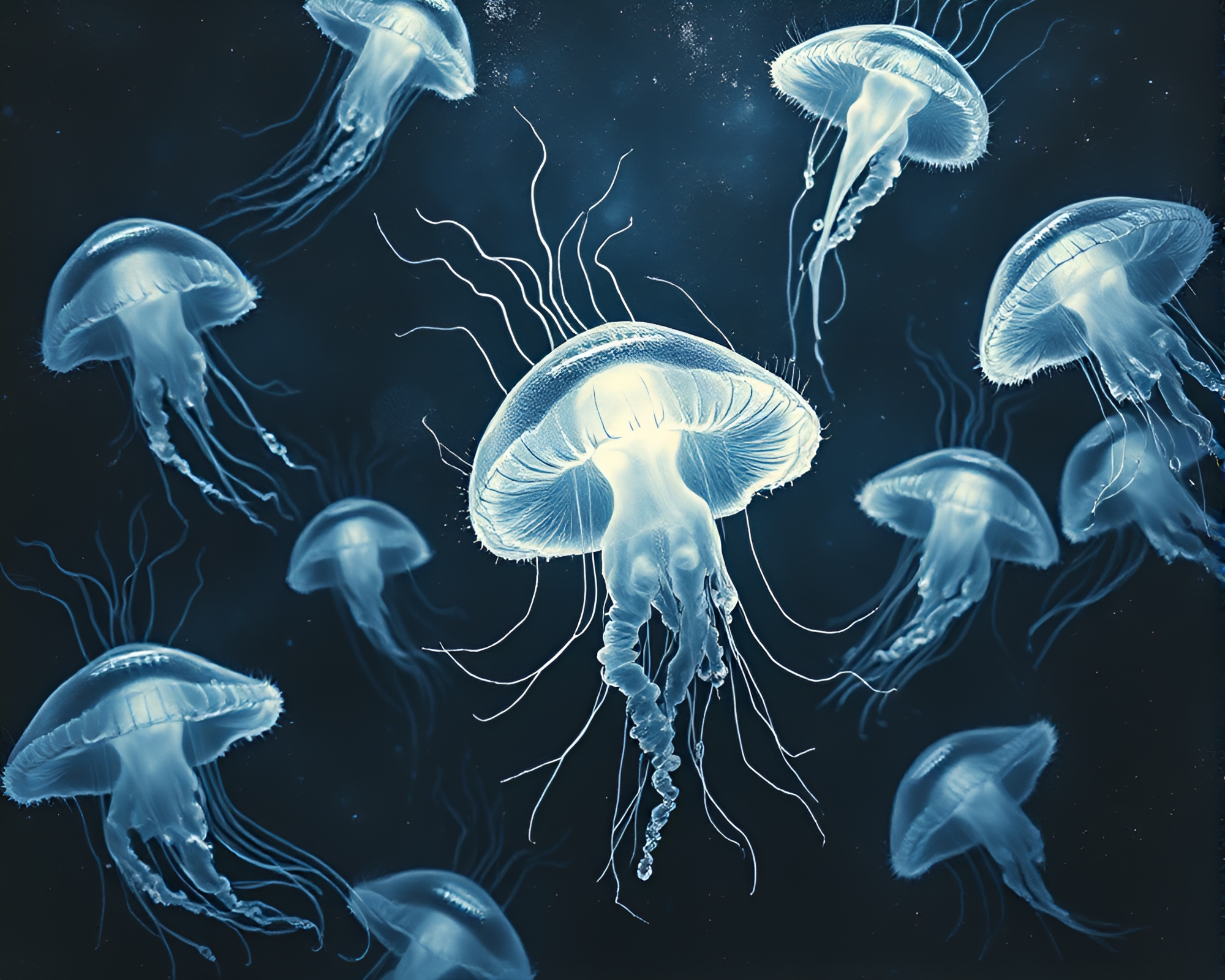 Ethereal Jellyfish Illuminating Underwater World in Charcoal Sketch – free AI stock image