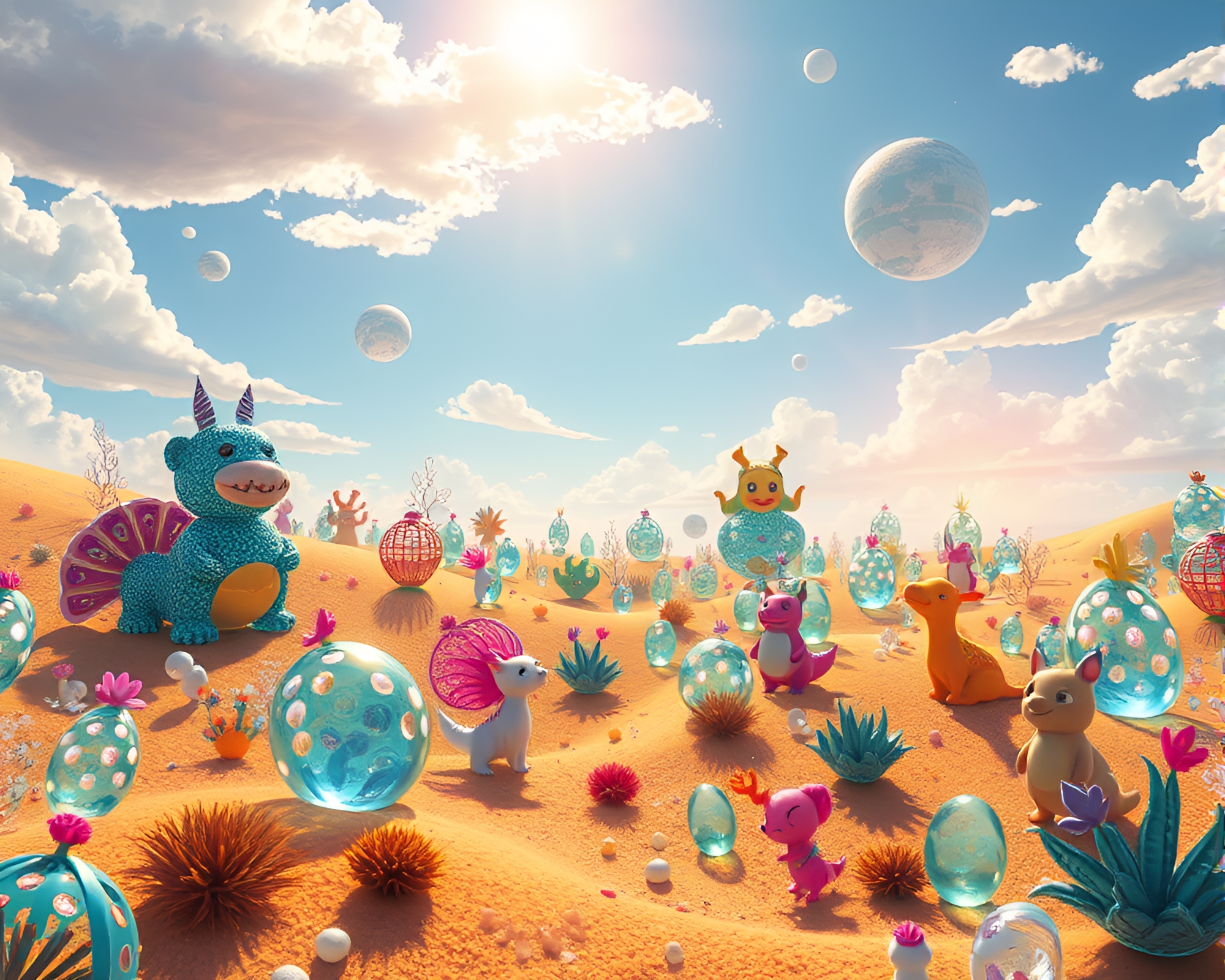 Glass Shard Desert with Whimsical Illustrations – free AI stock image