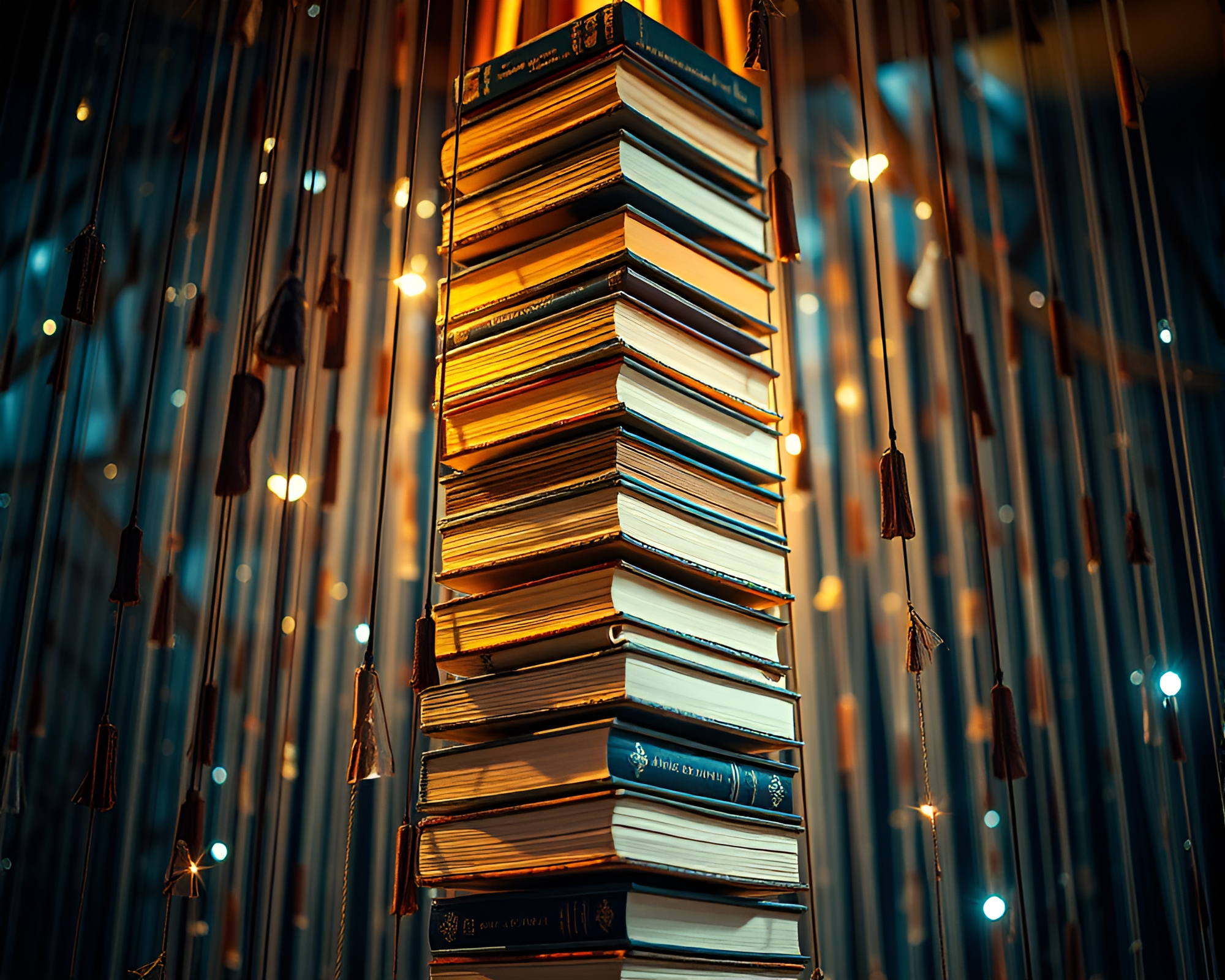 Enchanting Book Tower Suspended in Midair – free AI stock image